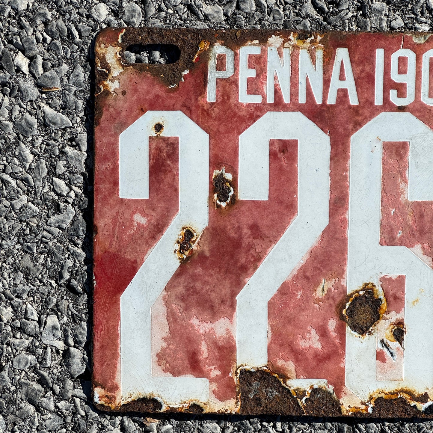 1907 Pennsylvania Porcelain License Plate Auto Tag Low Number Four Digit 2268