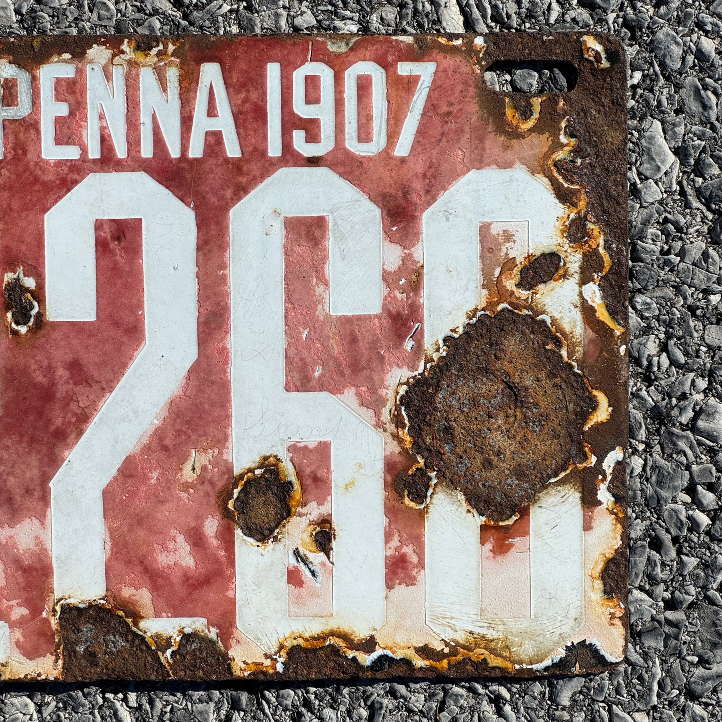 1907 Pennsylvania Porcelain License Plate Auto Tag Low Number Four Digit 2268