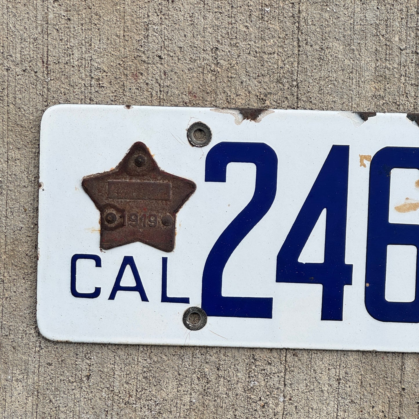 1916 1919 California Porcelain License Plate Auto Tag Matching Star 246458
