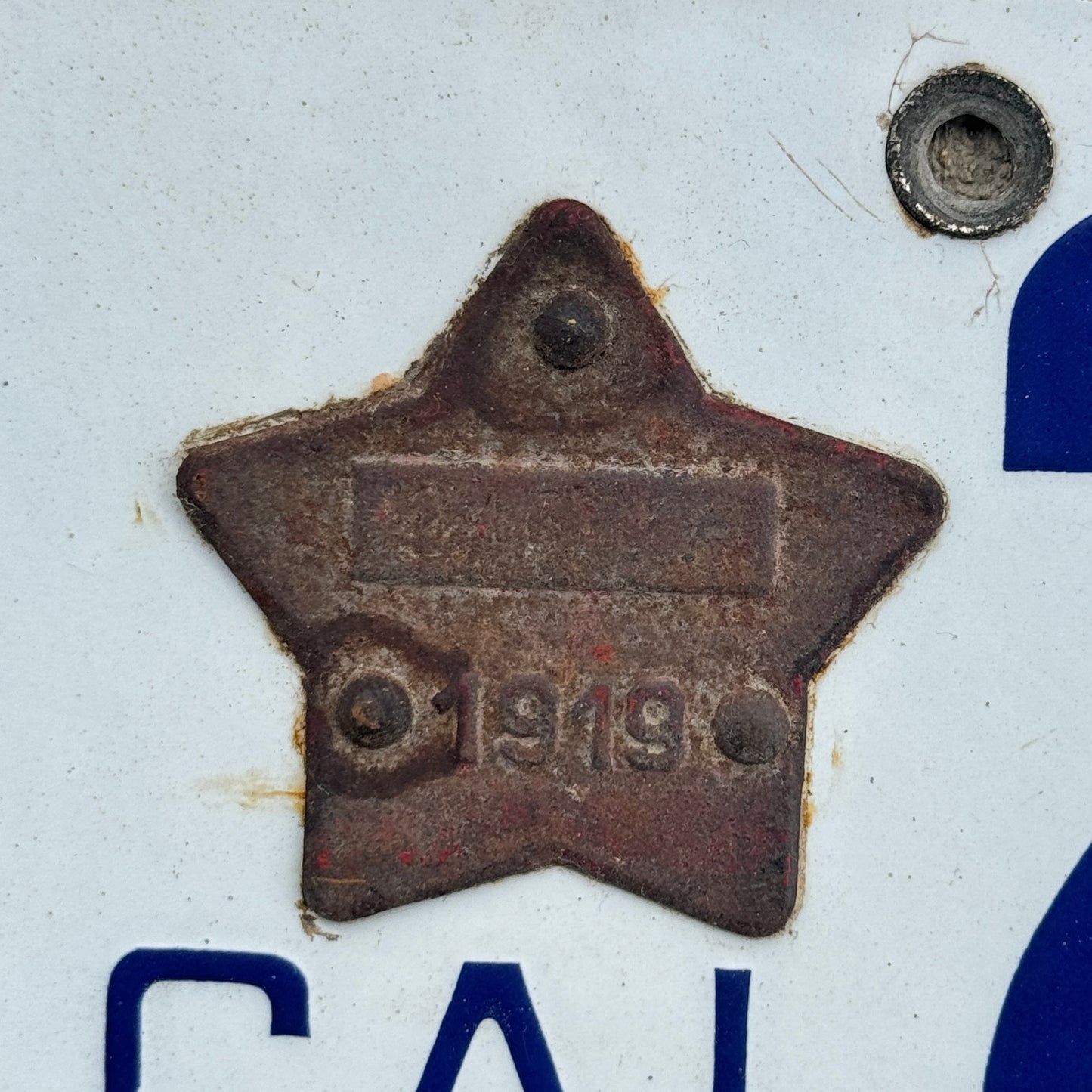1916 1919 California Porcelain License Plate Auto Tag Matching Star 246458