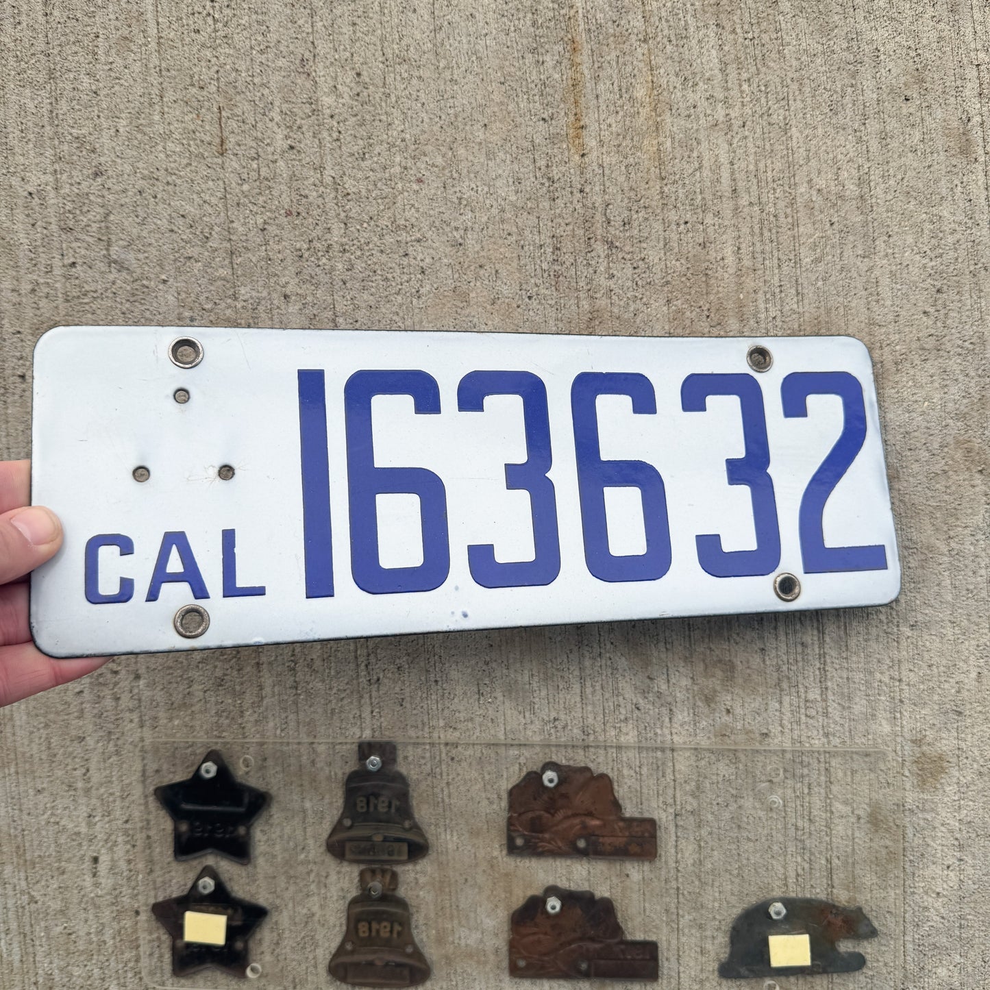 1916 1919 California Porcelain License Plate Pair with Matching Badge Set 163632