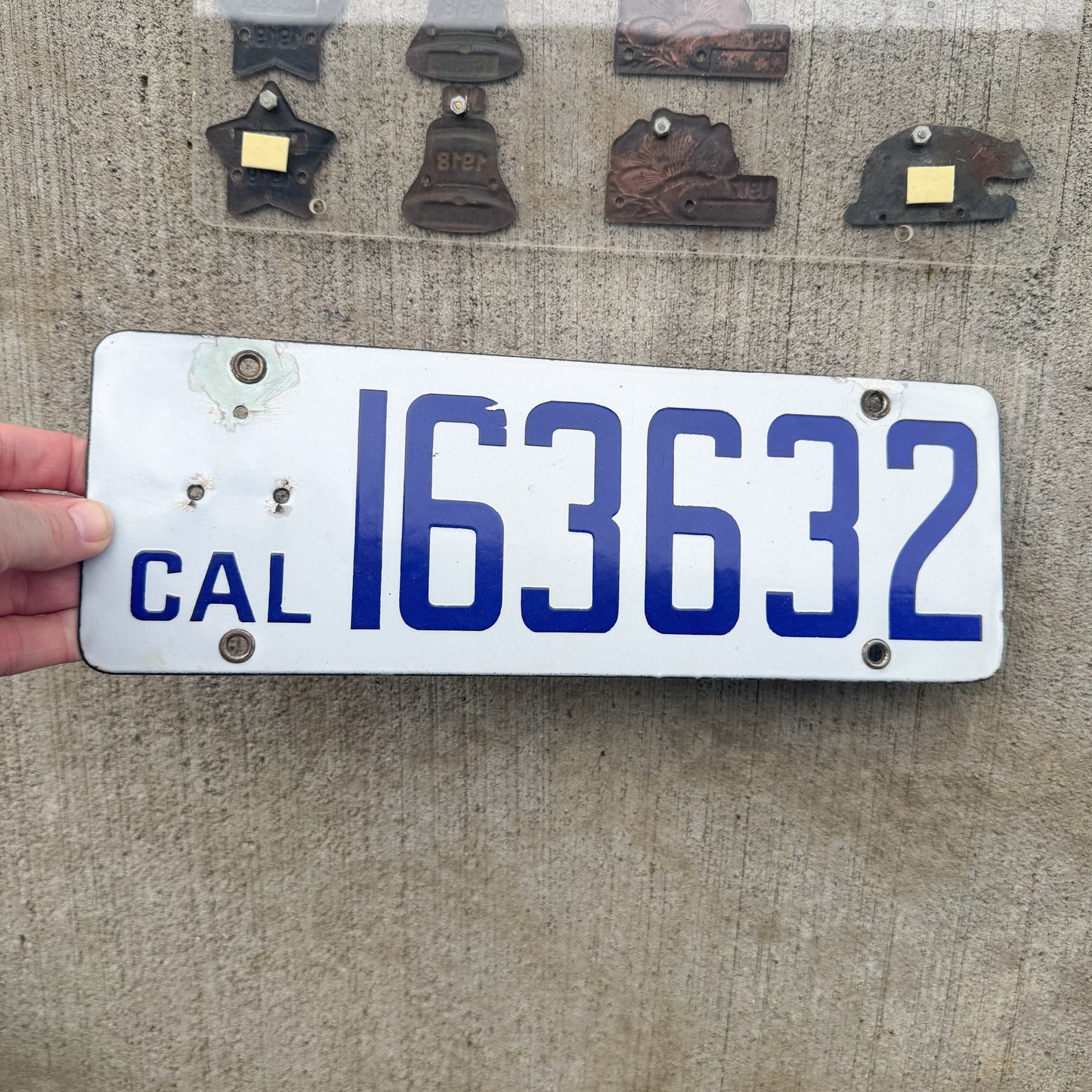 1916 1919 California Porcelain License Plate Pair with Matching Badge Set 163632