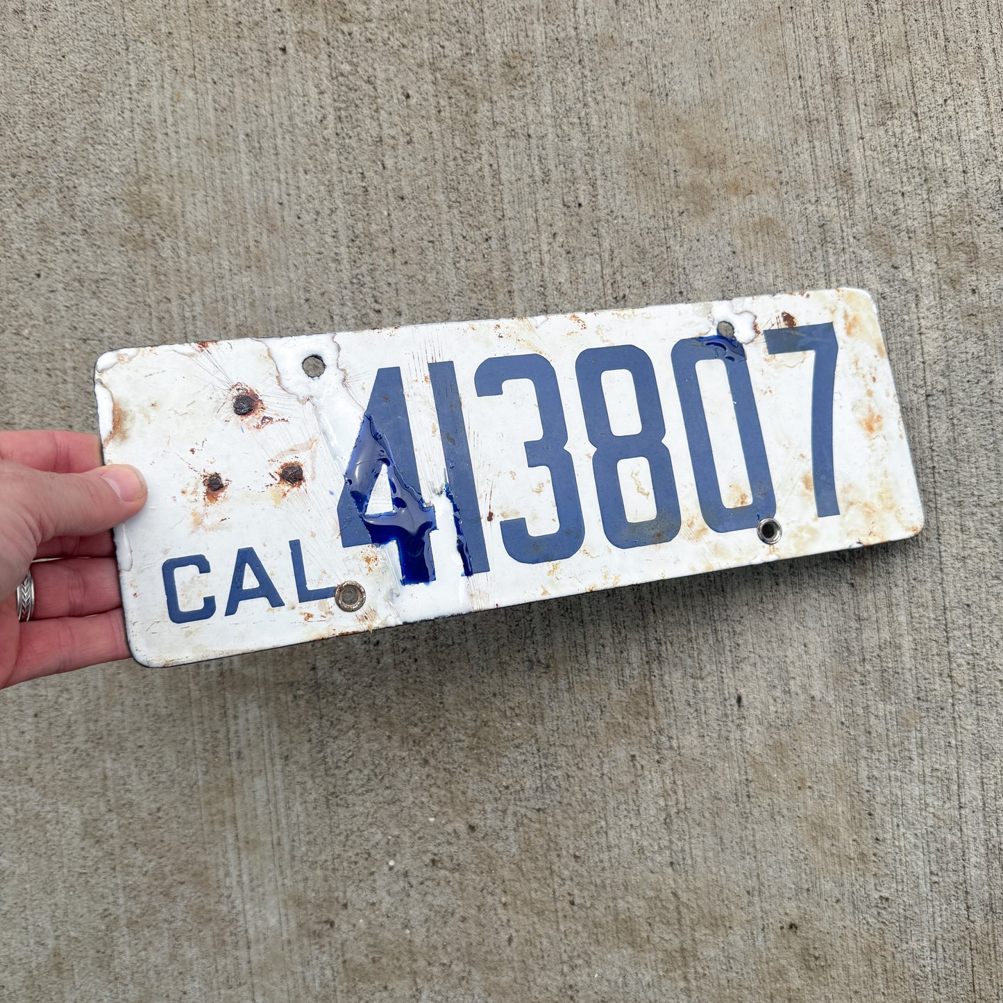 1916 1918 California Porcelain License Plate Vintage Auto Tag Garage 413807