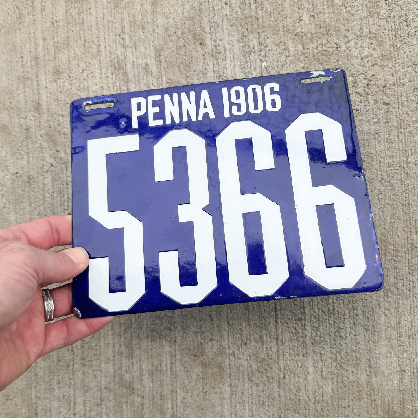 1906 Pennsylvania Porcelain License Plate Auto Tag 2 Low Number Four Digit 5336