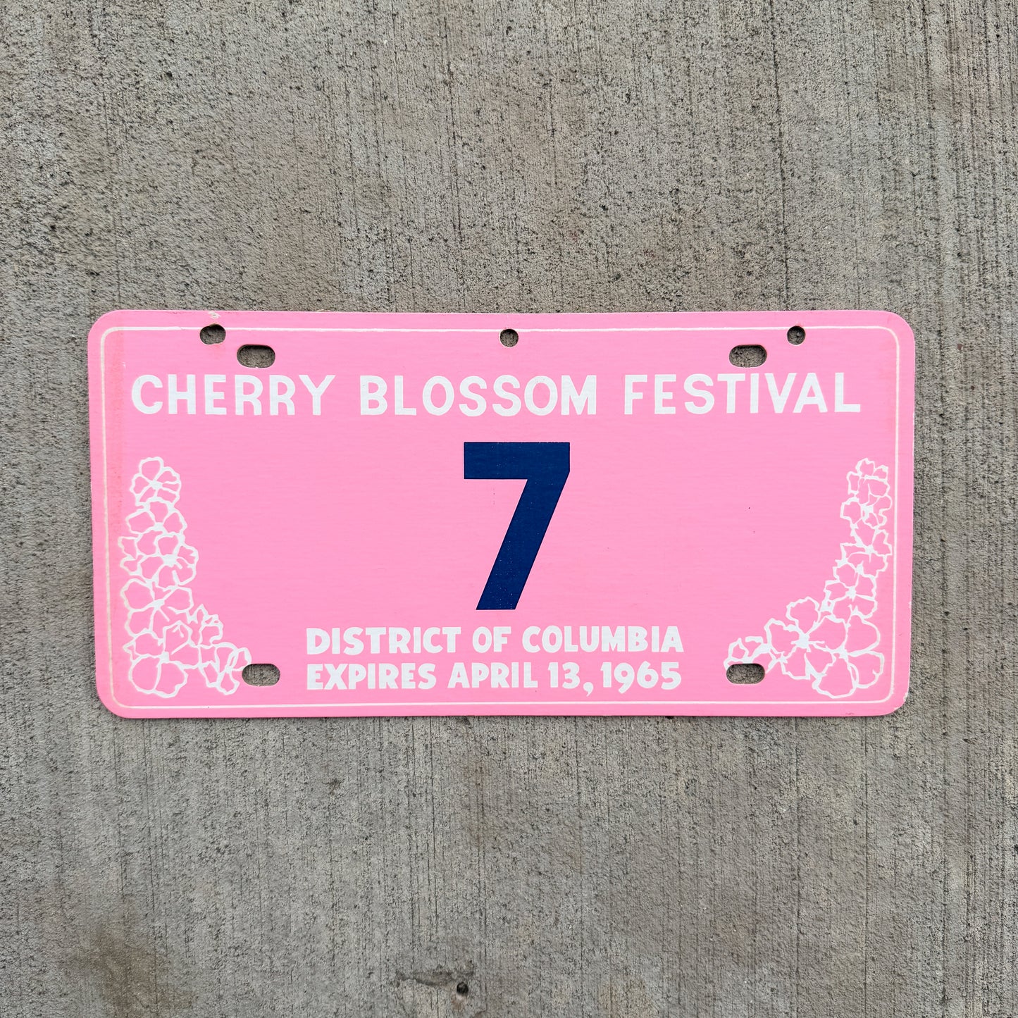 1965 Washington DC Cherry Blossom Festival License Plate Auto Tag Low Number Single Digit 7