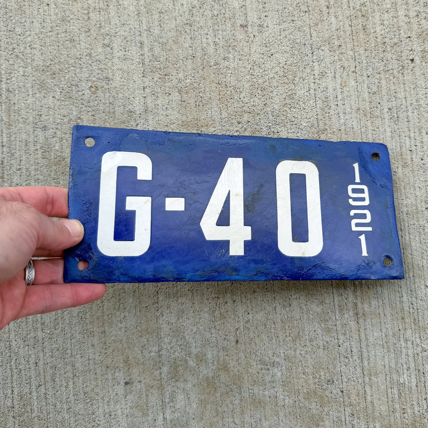 1921 New Hampshire Porcelain Garbage License Plate Auto Tag G 40