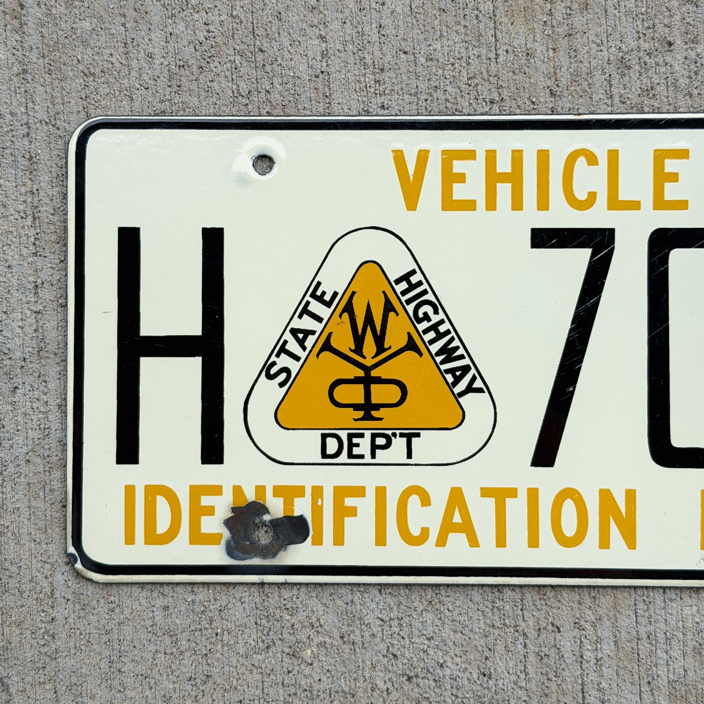 Wyoming Porcelain State Highway Department Booster License Plate Auto Tag H 7050