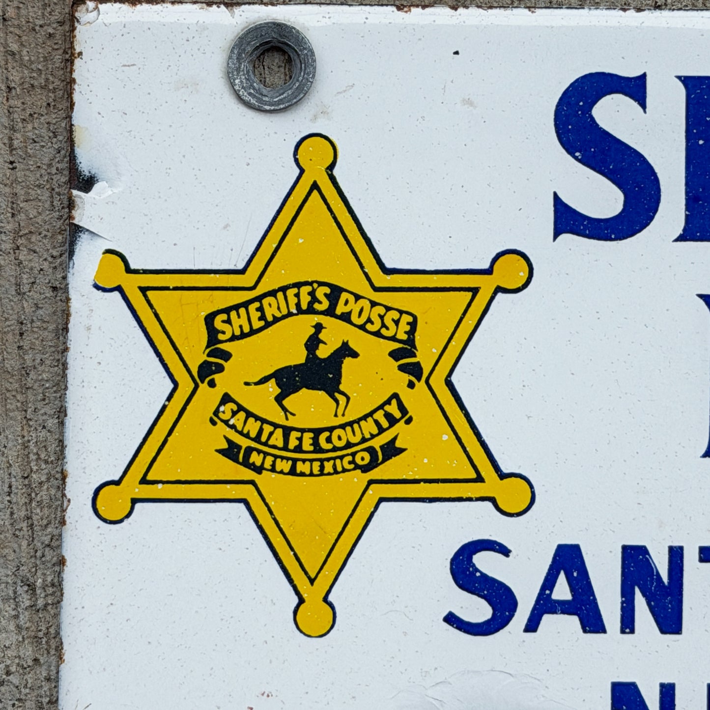 Sheriff's Posse New Mexico Porcelain Booster License Plate Auto Tag Santa Fe County