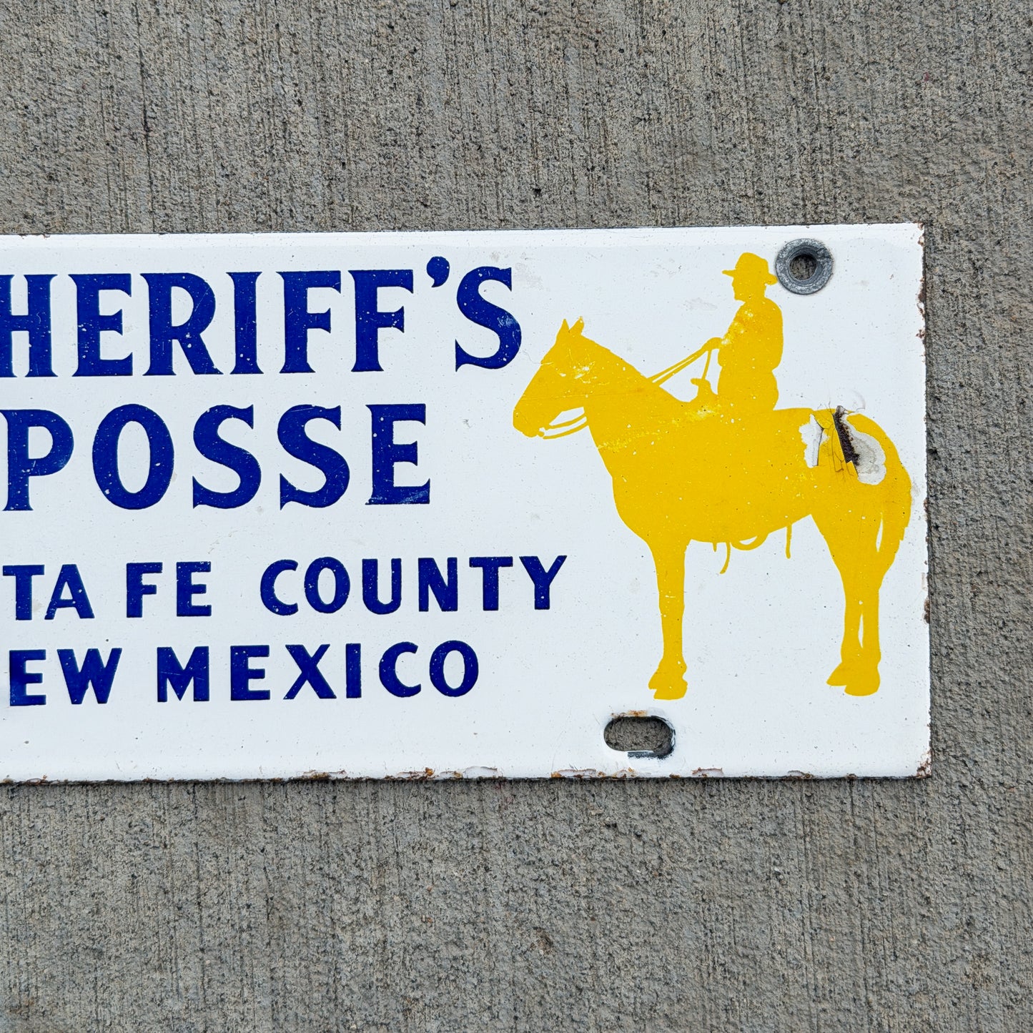 Sheriff's Posse New Mexico Porcelain Booster License Plate Auto Tag Santa Fe County