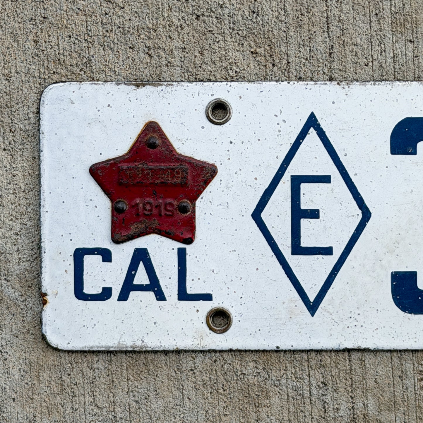 1916 1919 California Porcelain Exempt License Plate Auto Tag 3949
