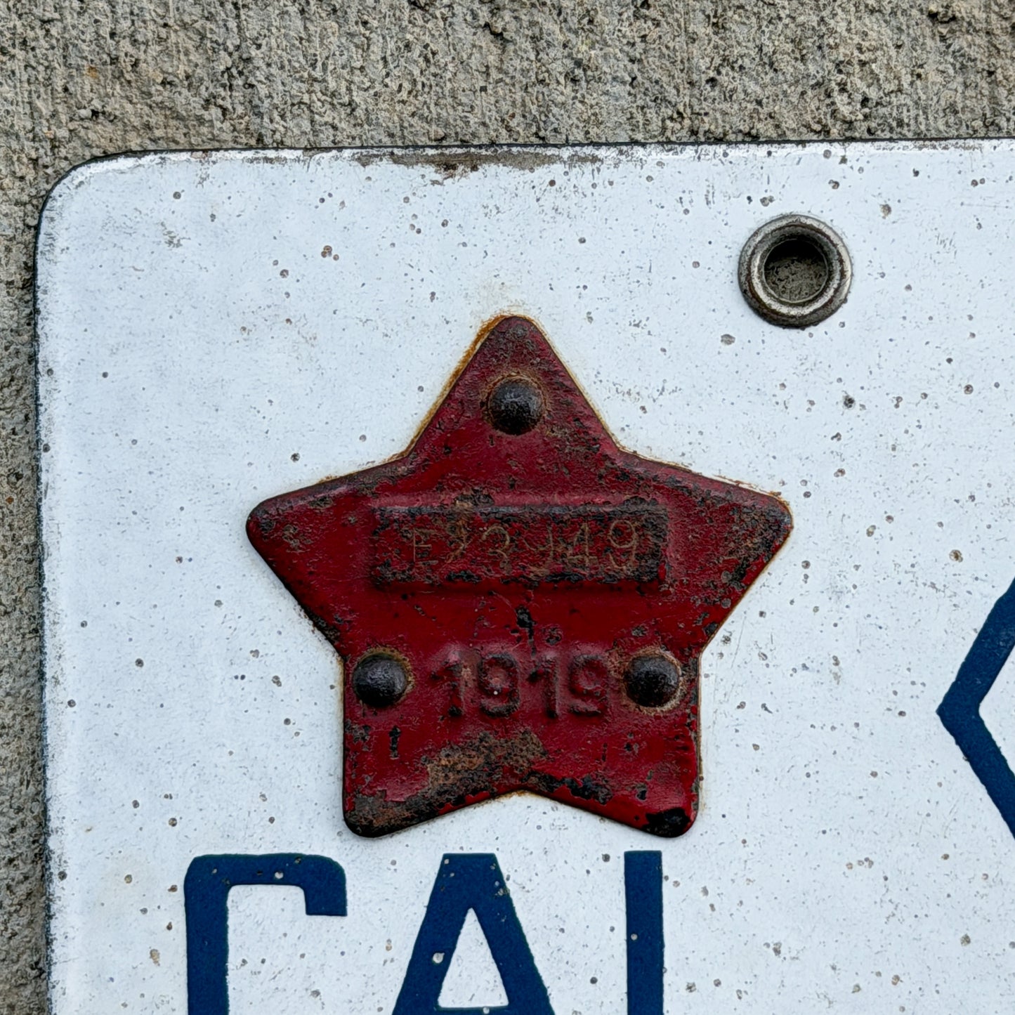1916 1919 California Porcelain Exempt License Plate Auto Tag 3949