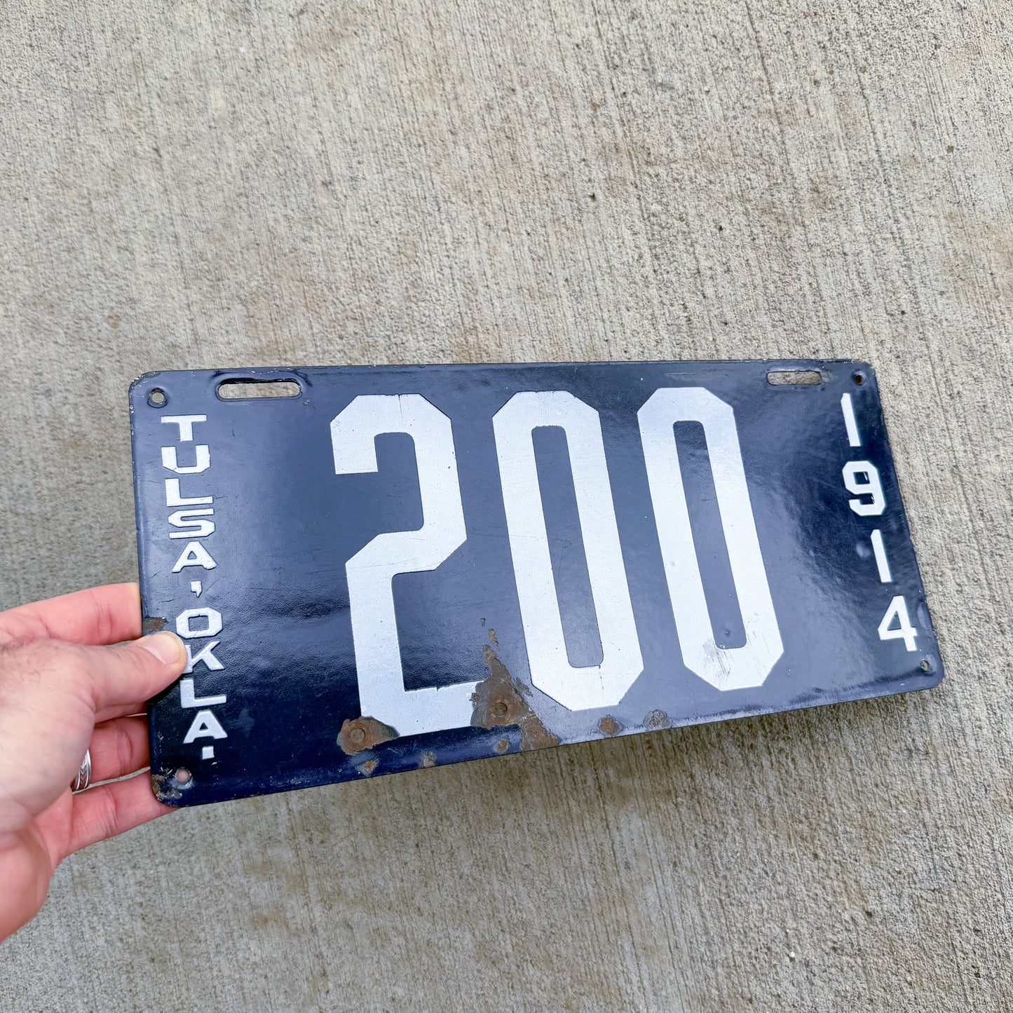 1914 Tulsa Oklahoma Porcelain License Plate Auto Tag High Quality 200