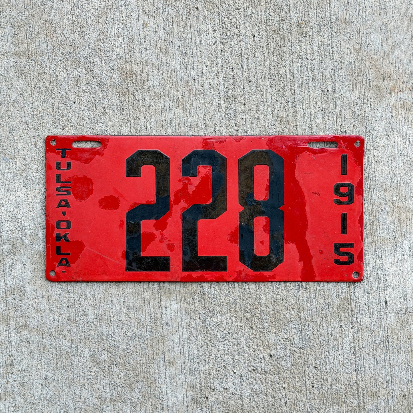 1915 Tulsa Oklahoma Porcelain License Plate Auto Tag 228