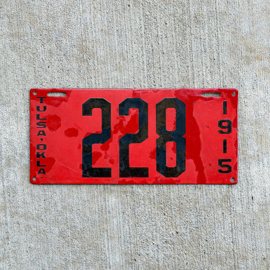 1915 Tulsa Oklahoma Porcelain License Plate Auto Tag 228