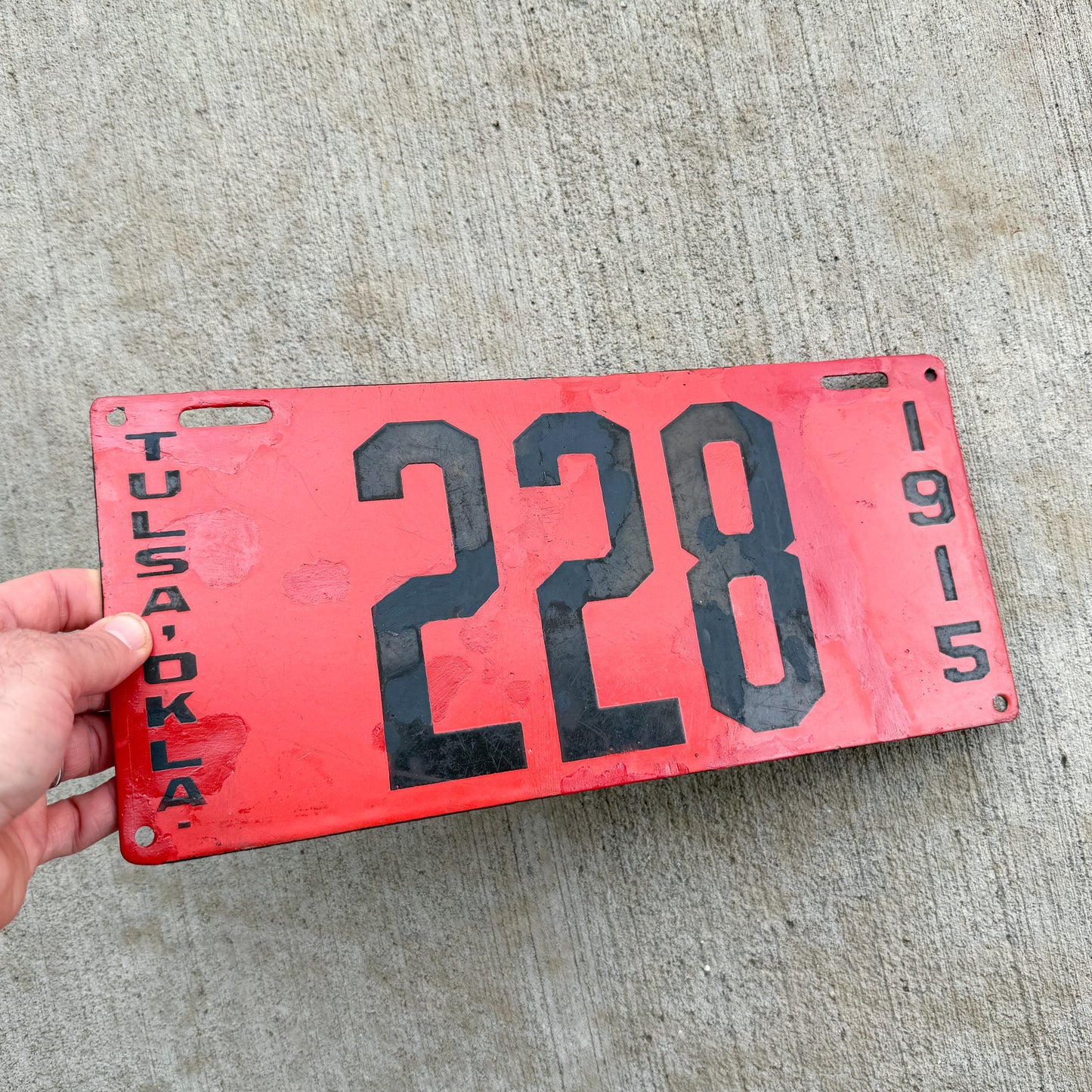 1915 Tulsa Oklahoma Porcelain License Plate Auto Tag 228