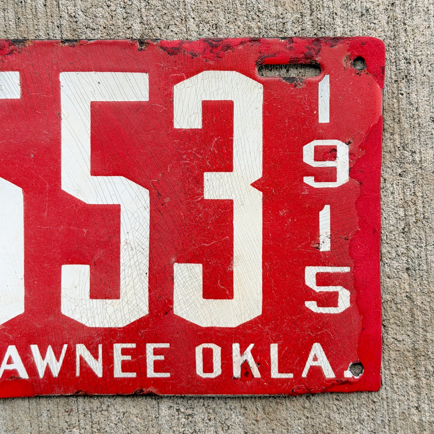 1914 Shawnee Oklahoma Porcelain License Plate Auto Tag 553
