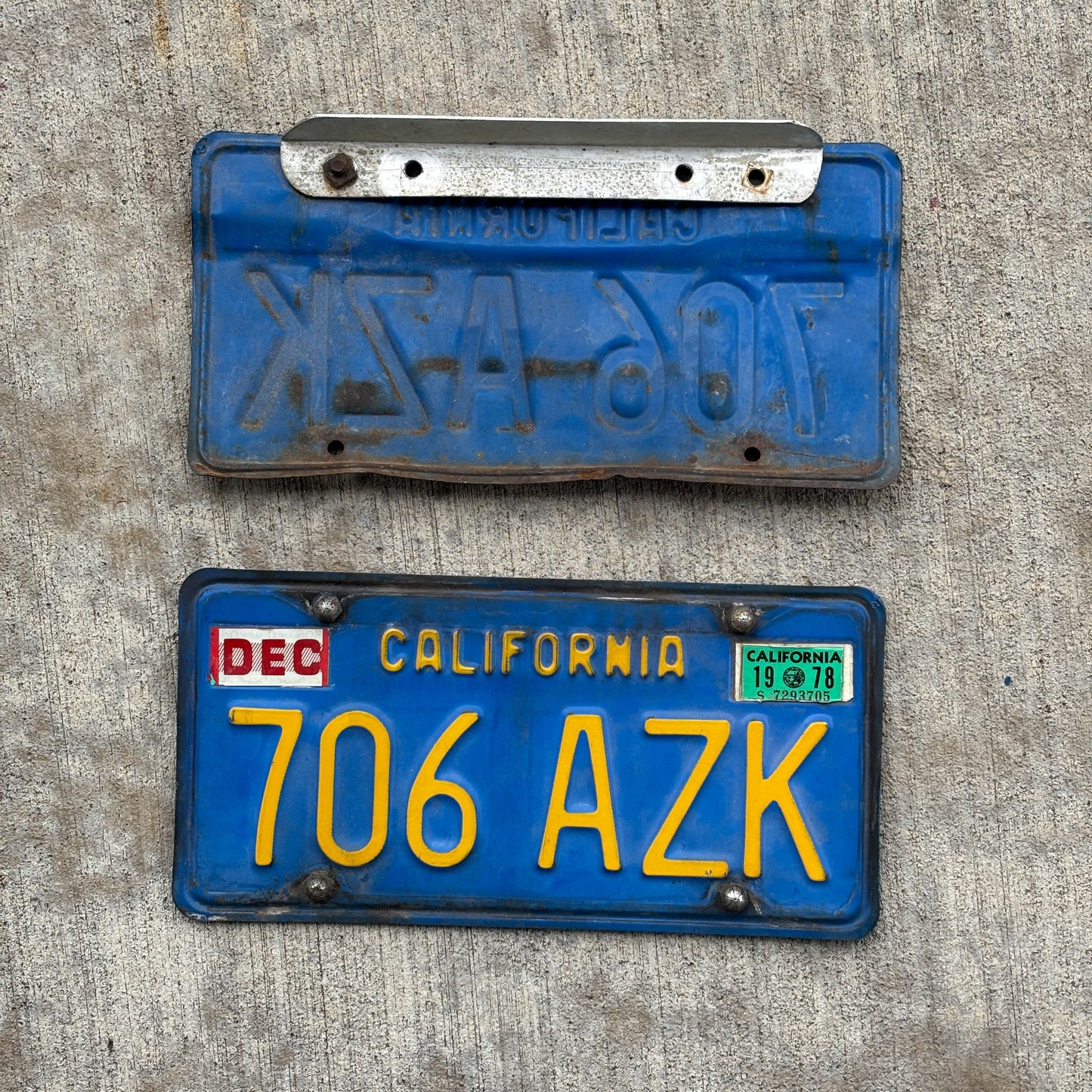 1970 1978 California Pair Auto Tag DMV Clear Number 706 AZK
