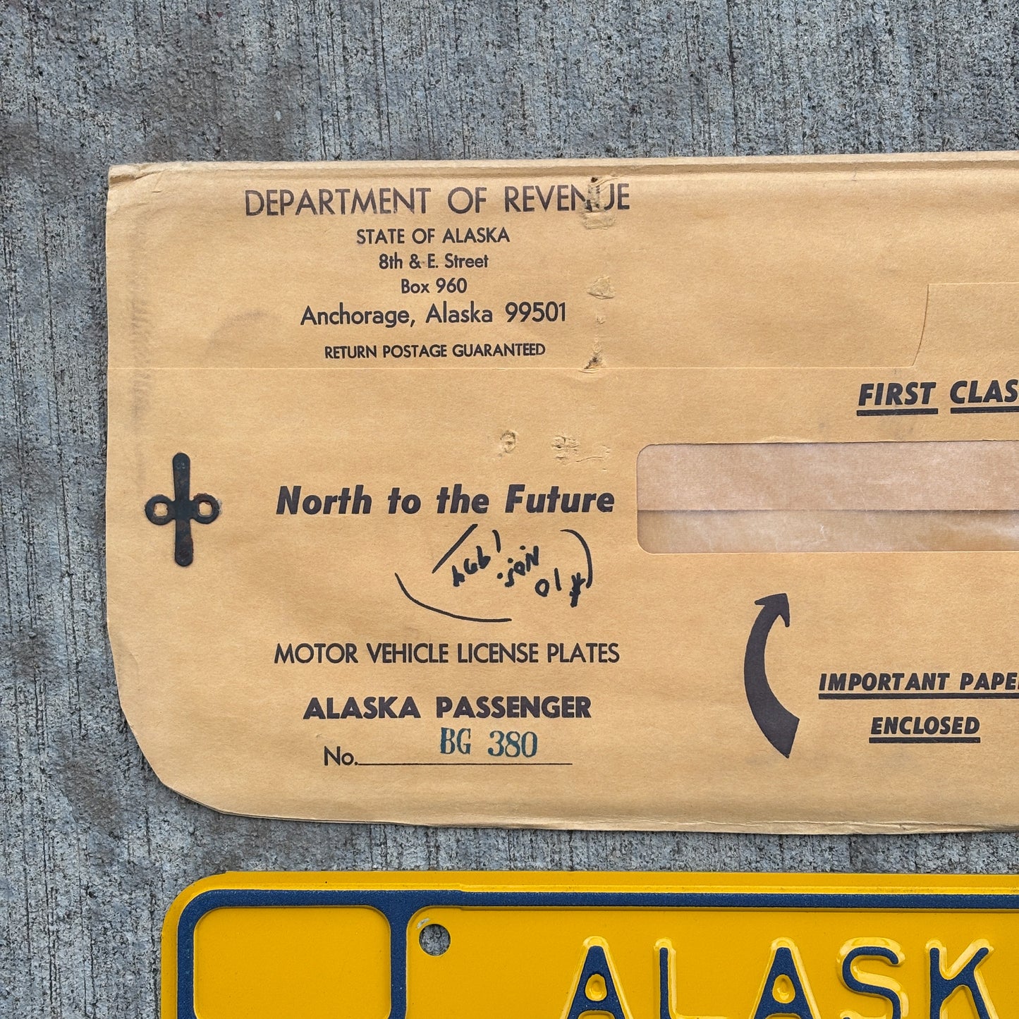 1974 Alaska License Plate Auto Tag With Envelope High Quality BG 380