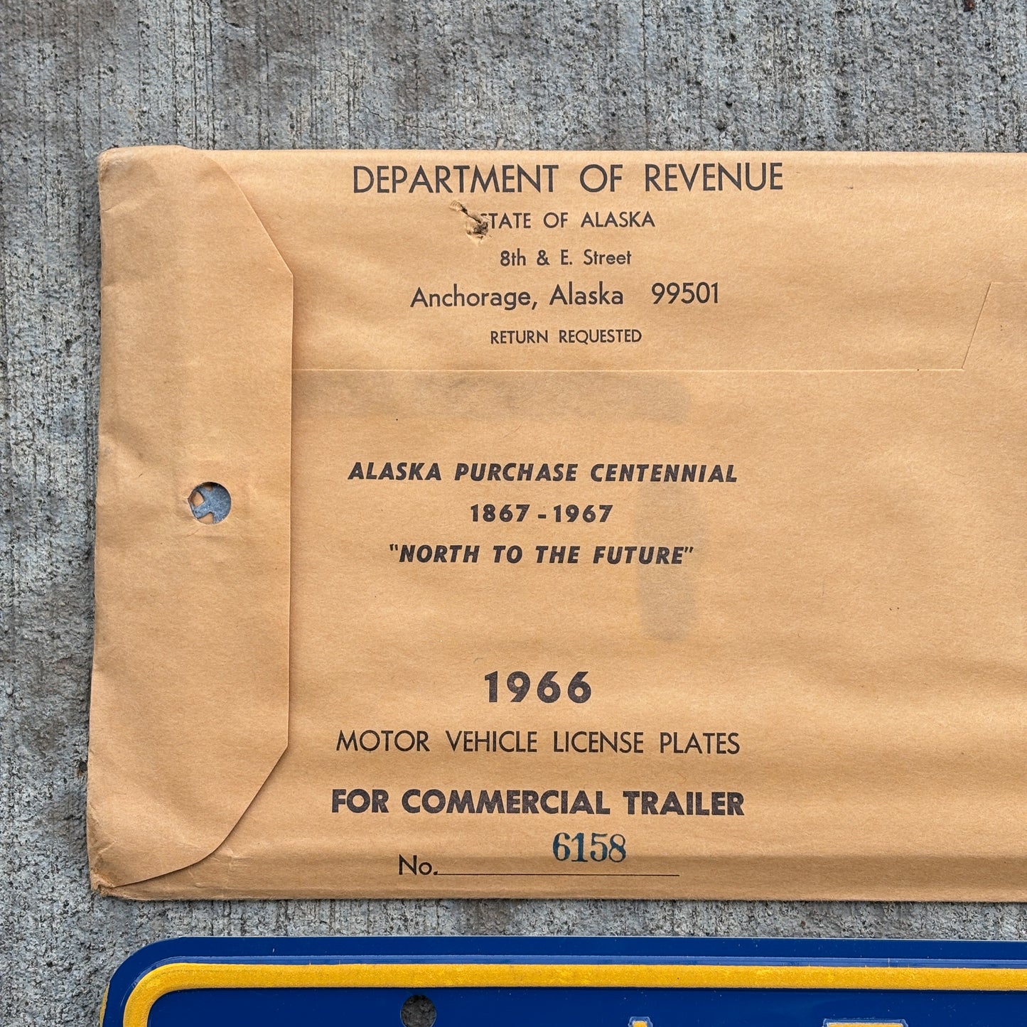 1966 Alaska Trailer License Plate Auto Tag Commercial With Envelope High Quality CT 6158