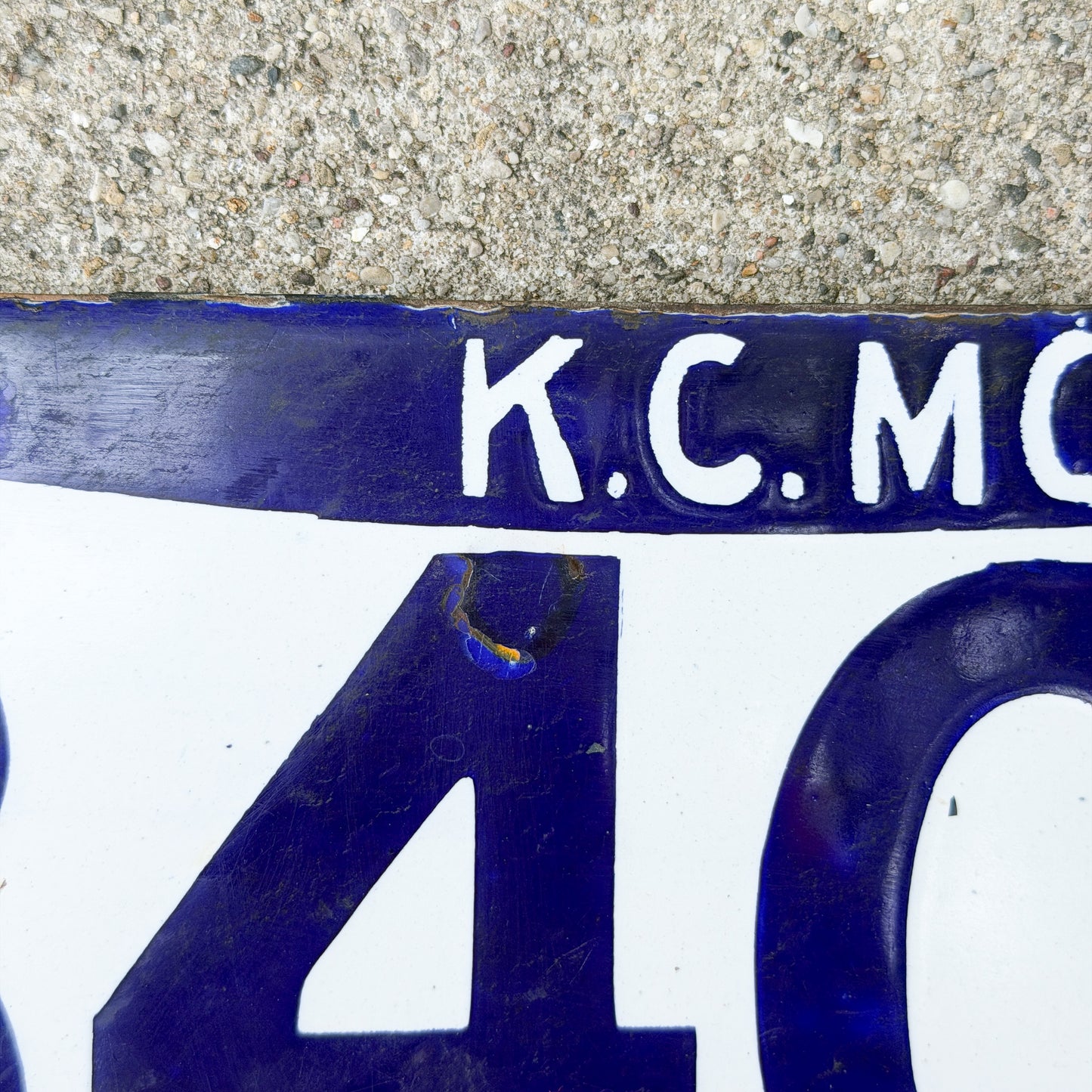 1912 Kansas City Missouri Porcelain License Plate Auto Tag 3405
