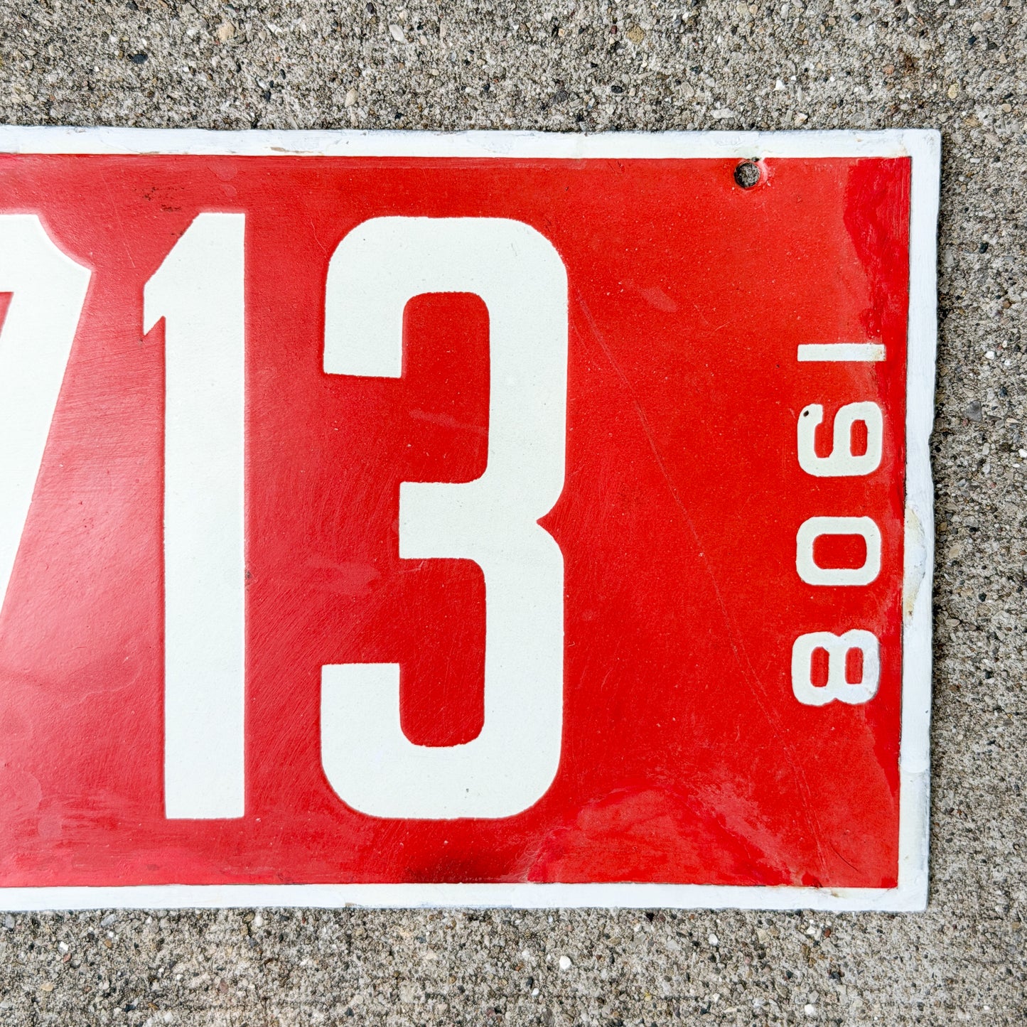 1908 St. Louis Missouri Porcelain License Plate Auto Tag 713