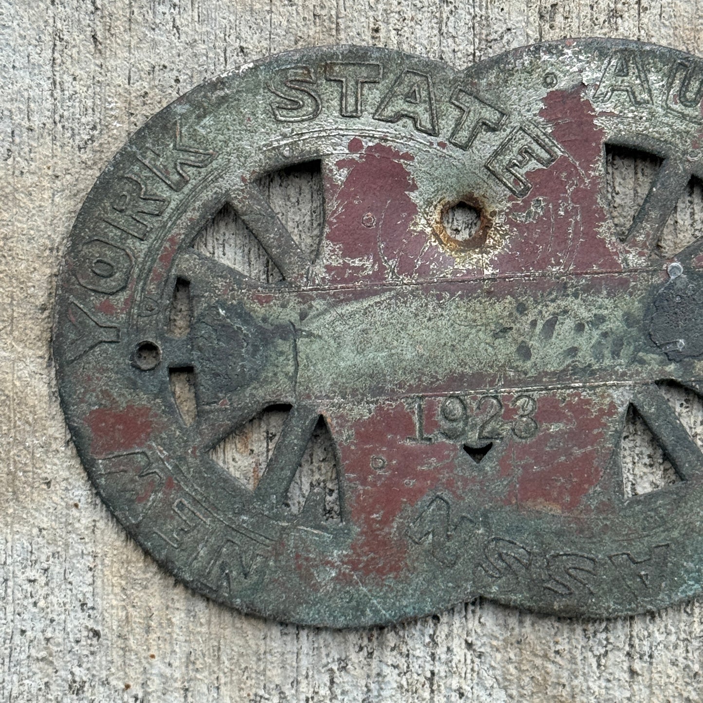 1923 New York License Plate Topper Auto Tag State Automobile Association Car Badge Motor Club Automobile