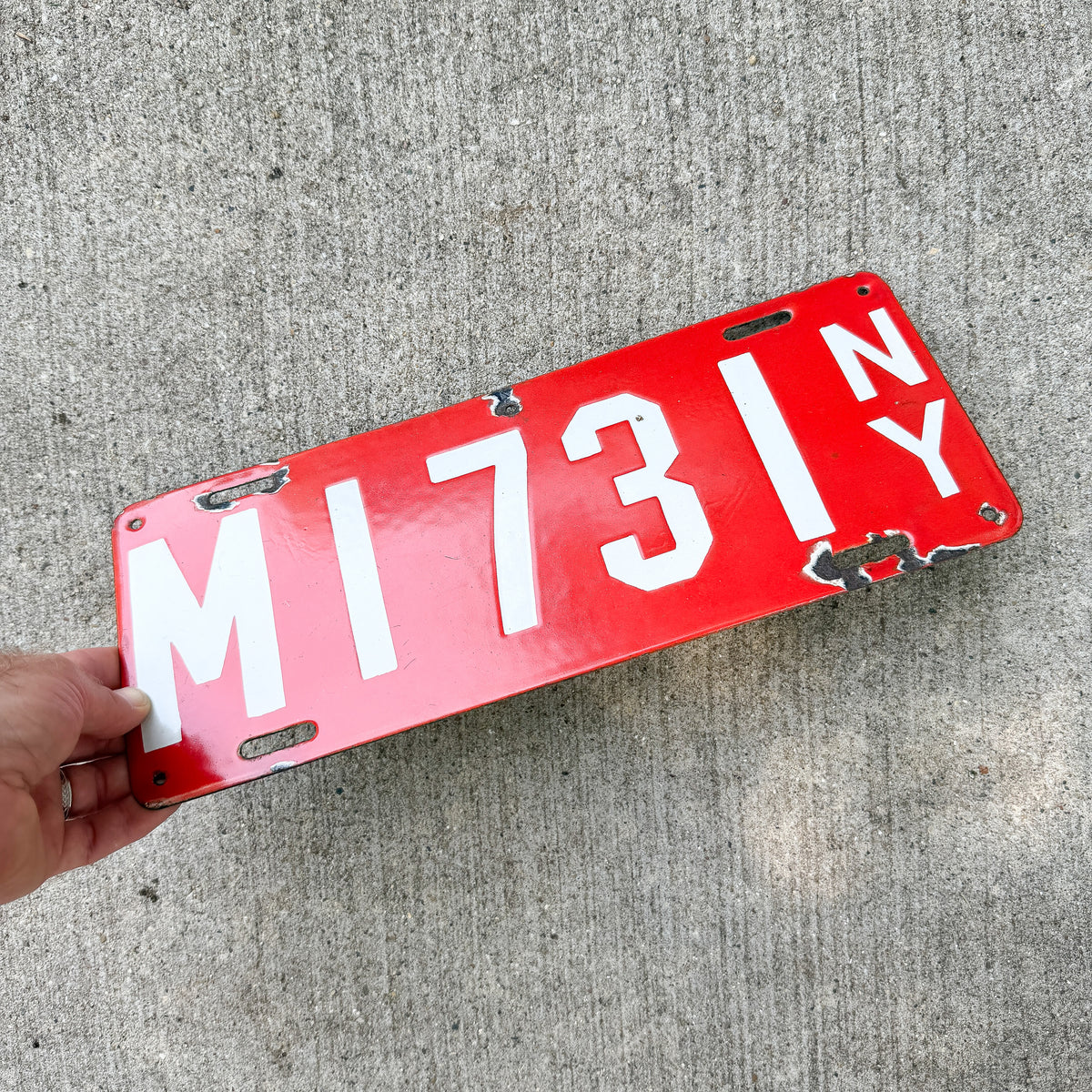 1912 New York Porcelain Dealer License Plate Auto Tag Manufacturer M 1731