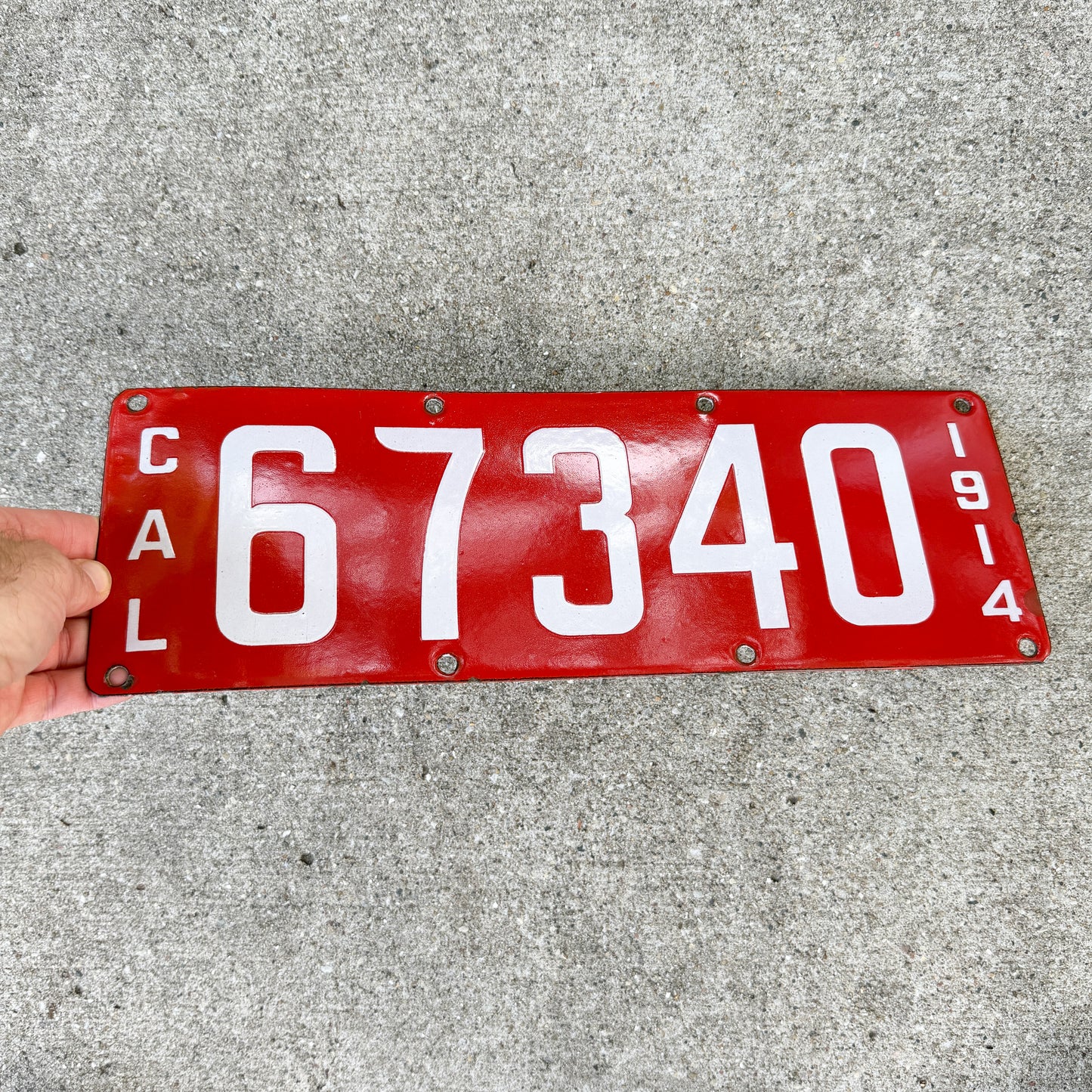 1914 California Porcelain License Plate Auto Tag First Issue 67340