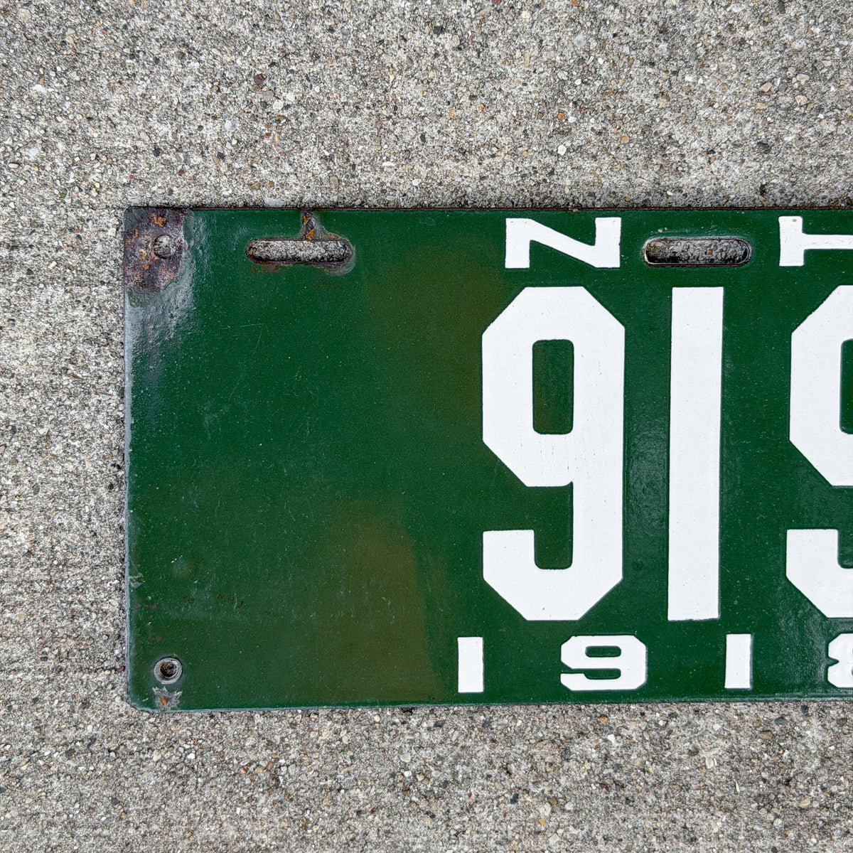 1918 New Hampshire Porcelain License Plate Auto Tag Low Number Three Digit 919