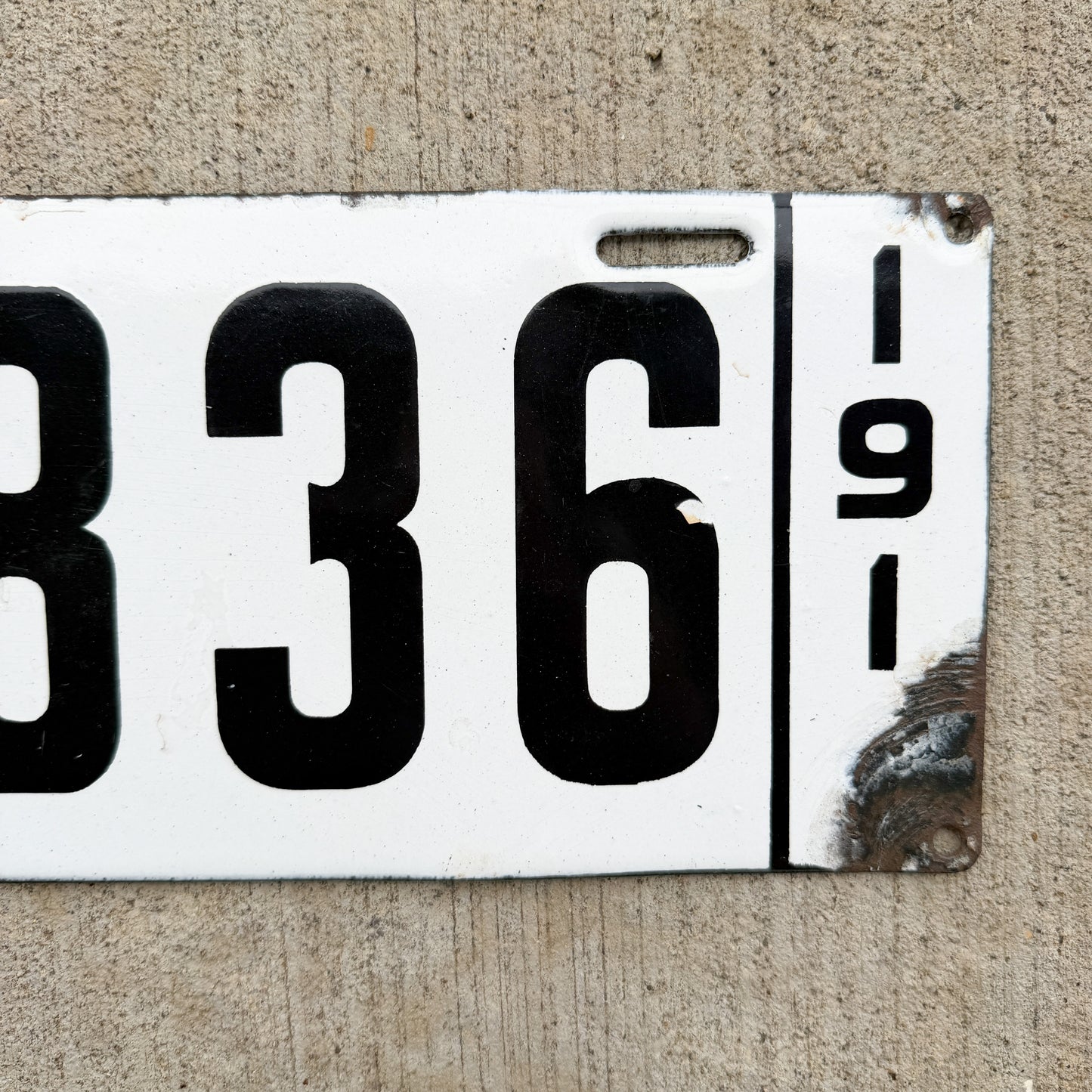 1911 Ohio Porcelain License Plate Auto Tag Low Number Four Digit 1836