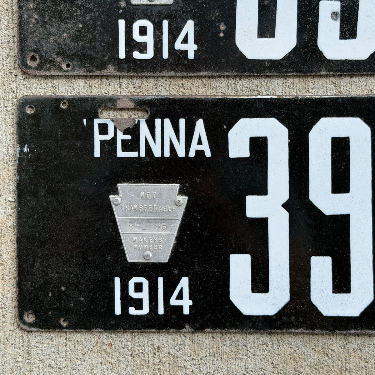 1914 Pennsylvania Porcelain Truck License Plate Pair Auto Tag First Issue Type 39450