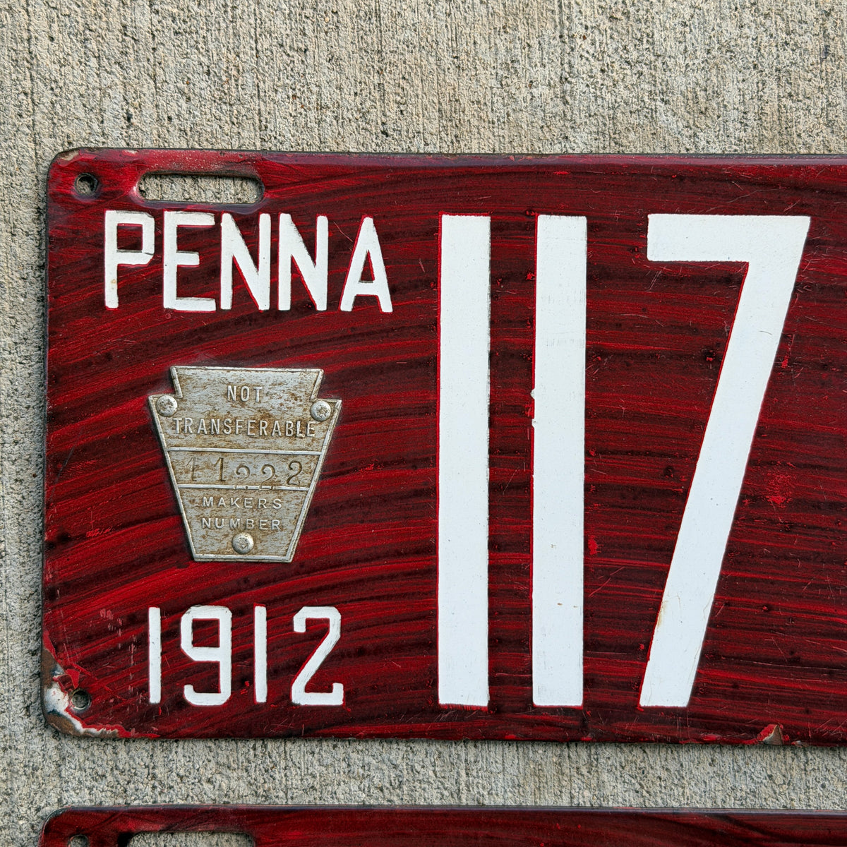 1912 Pennsylvania Porcelain License Plate Pair Auto Tag Wood Grain 11706