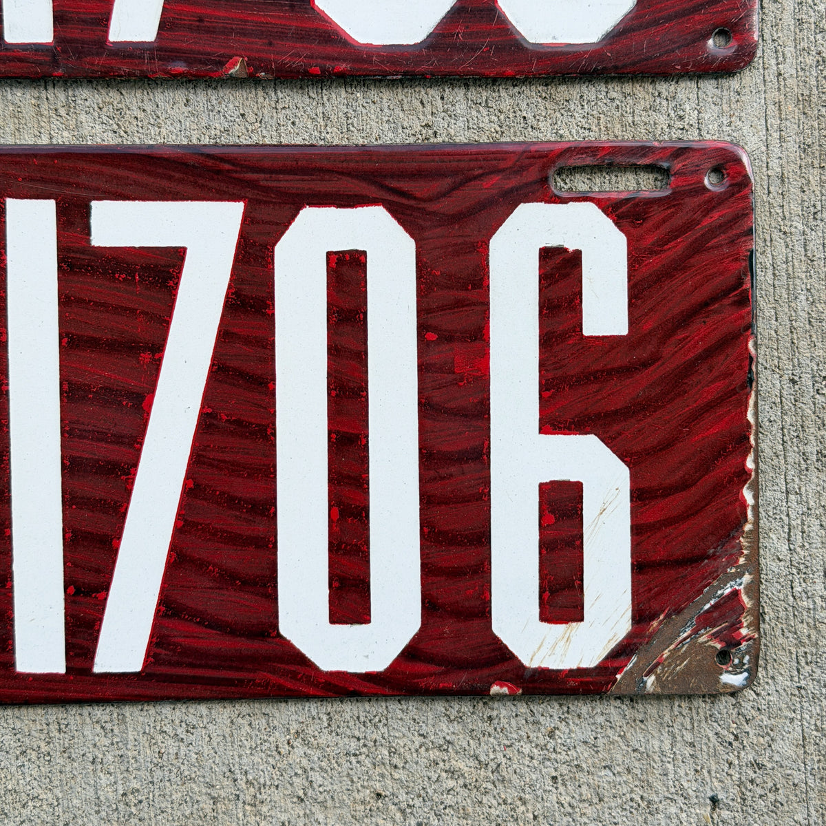 1912 Pennsylvania Porcelain License Plate Pair Auto Tag Wood Grain 11706