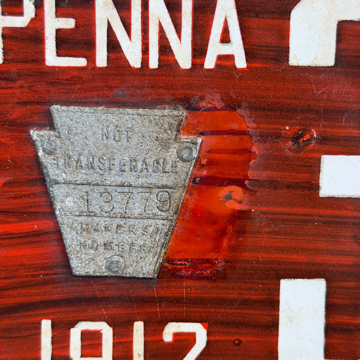 1912 Pennsylvania Porcelain License Plate Pair Auto Tag Wood Grain 33033