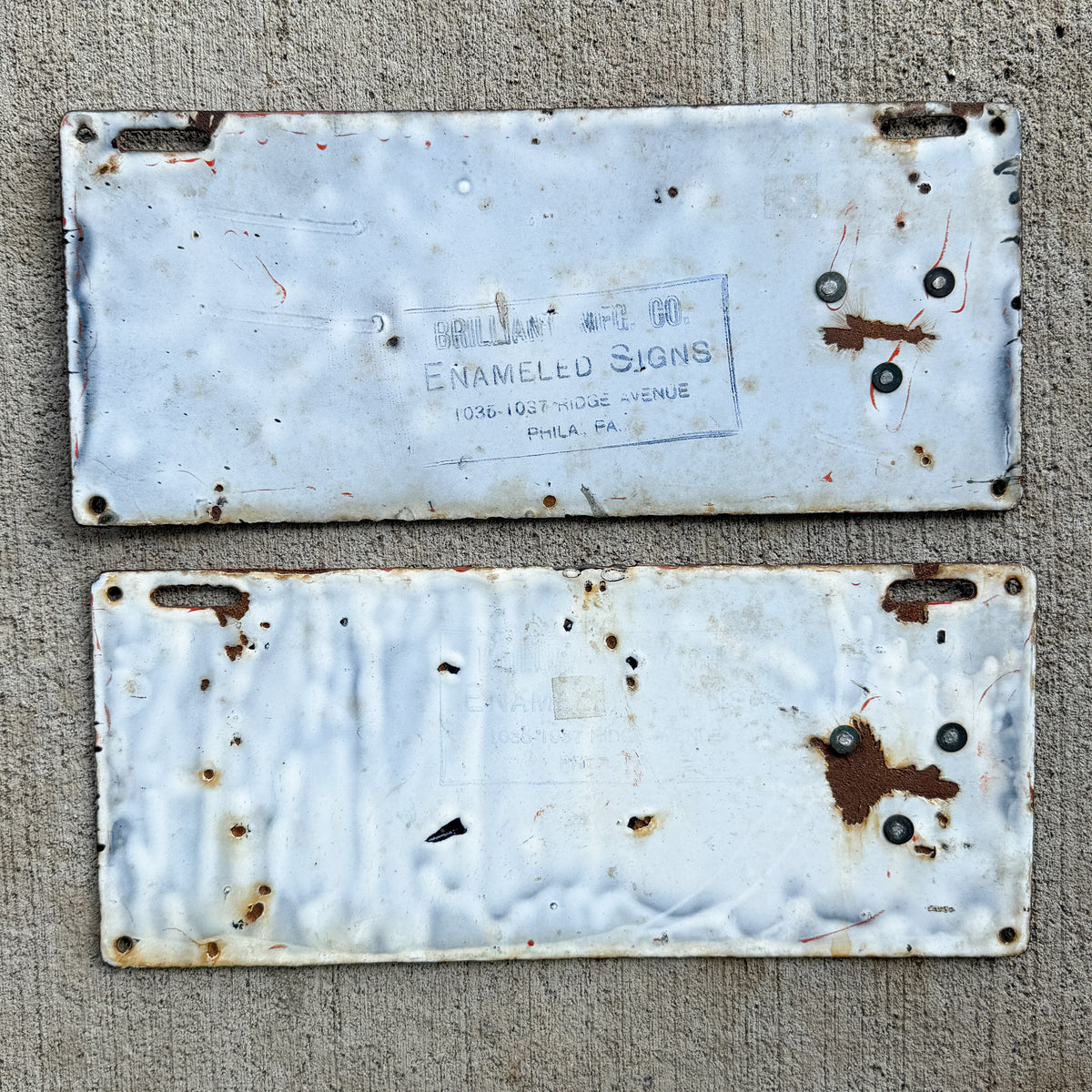1912 Pennsylvania Porcelain License Plate Pair Auto Tag Wood Grain 33033