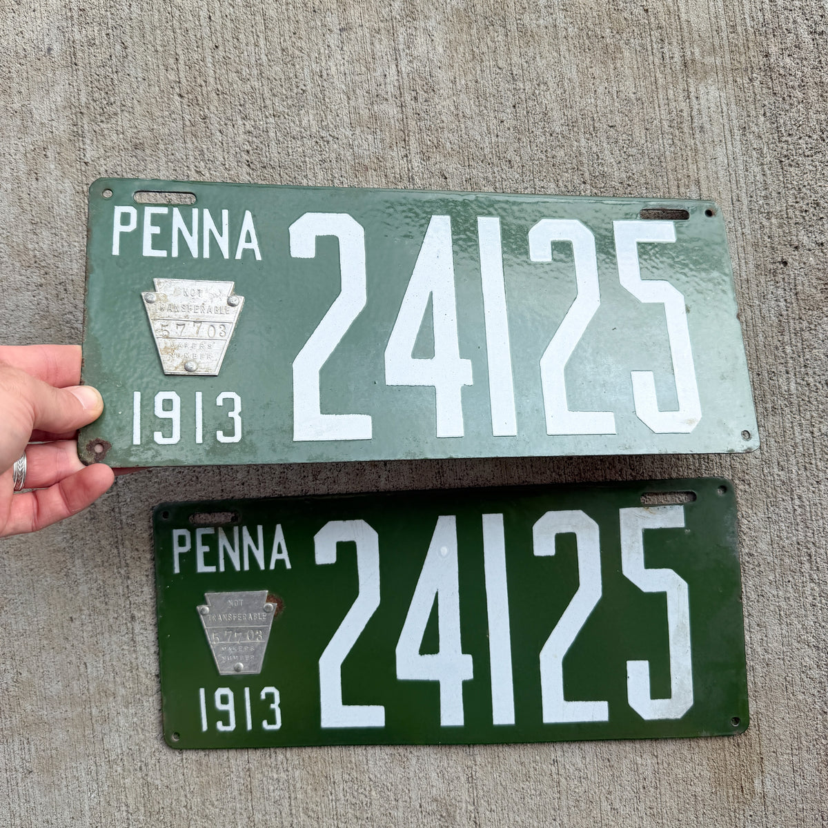 1913 Pennsylvania Porcelain License Plate Pair Auto Tag High Quality 24125