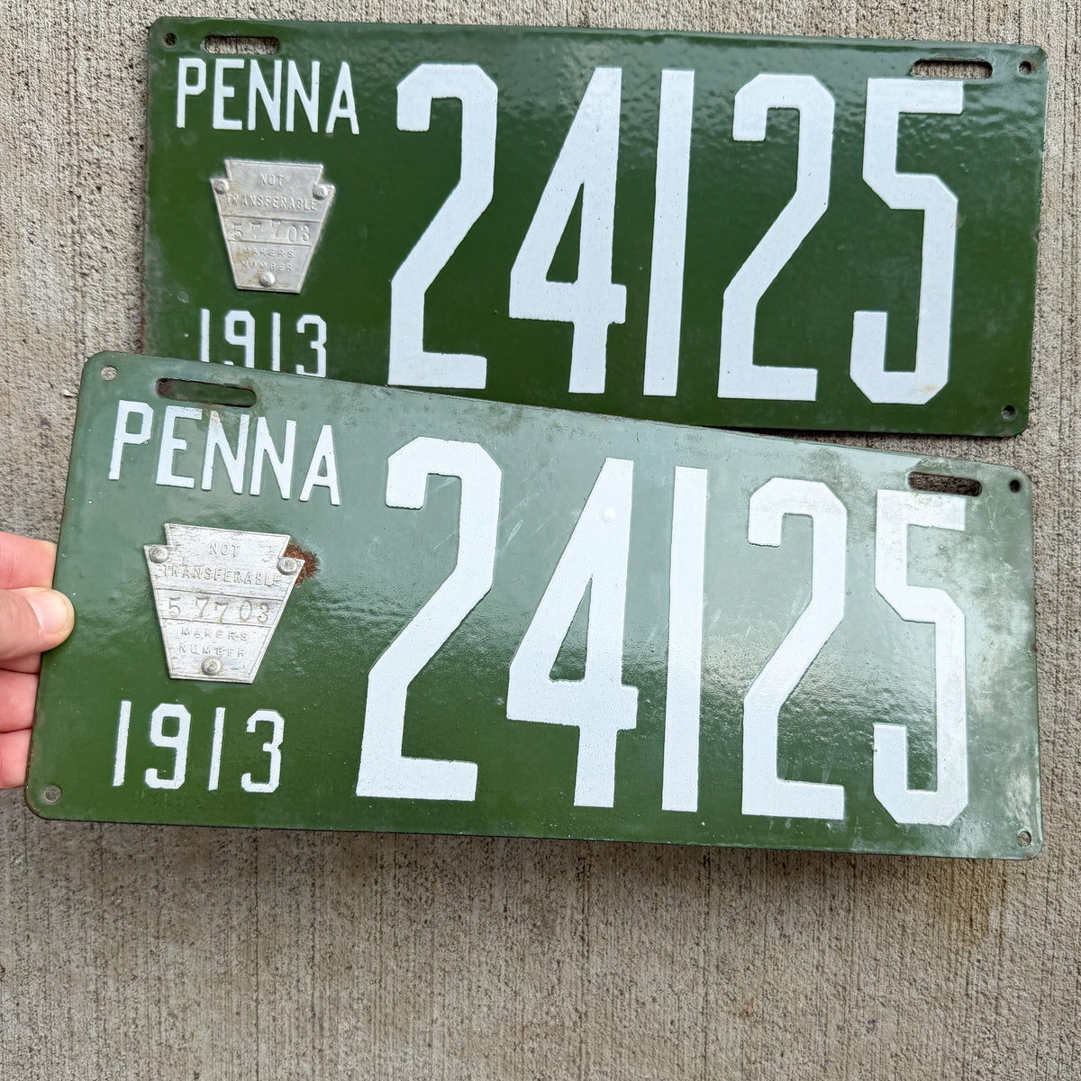 1913 Pennsylvania Porcelain License Plate Pair Auto Tag High Quality 24125