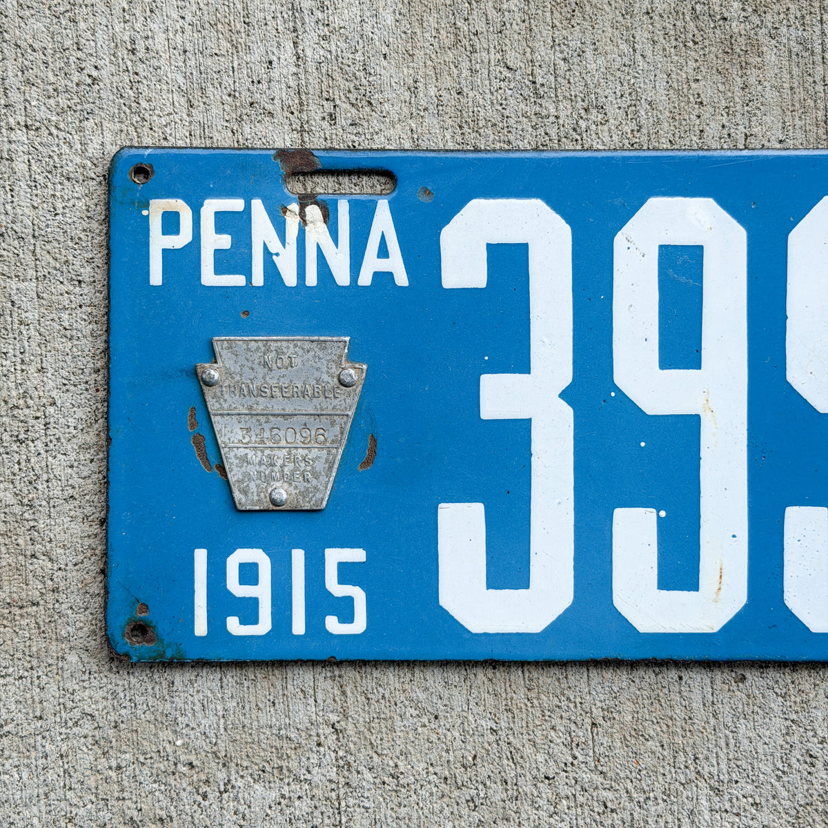 1915 Pennsylvania Porcelain License Plate Auto Tag 2 Vintage Garage 39930