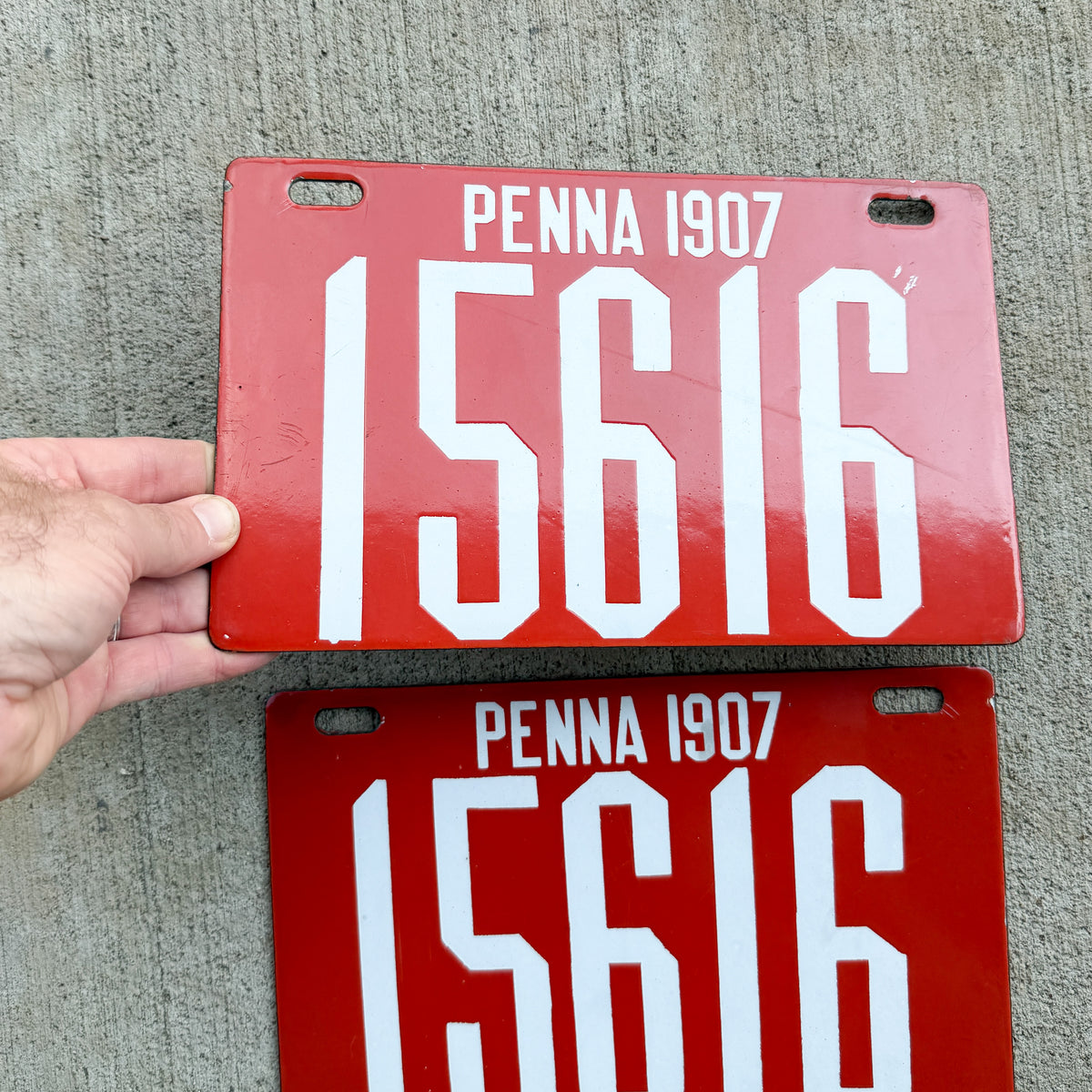 1907 Pennsylvania Porcelain License Plate Pair Auto Tag High Quality 15616