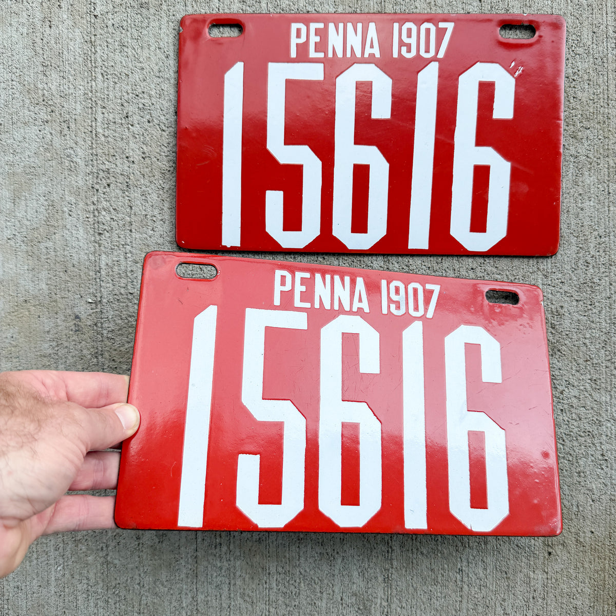 1907 Pennsylvania Porcelain License Plate Pair Auto Tag High Quality 15616