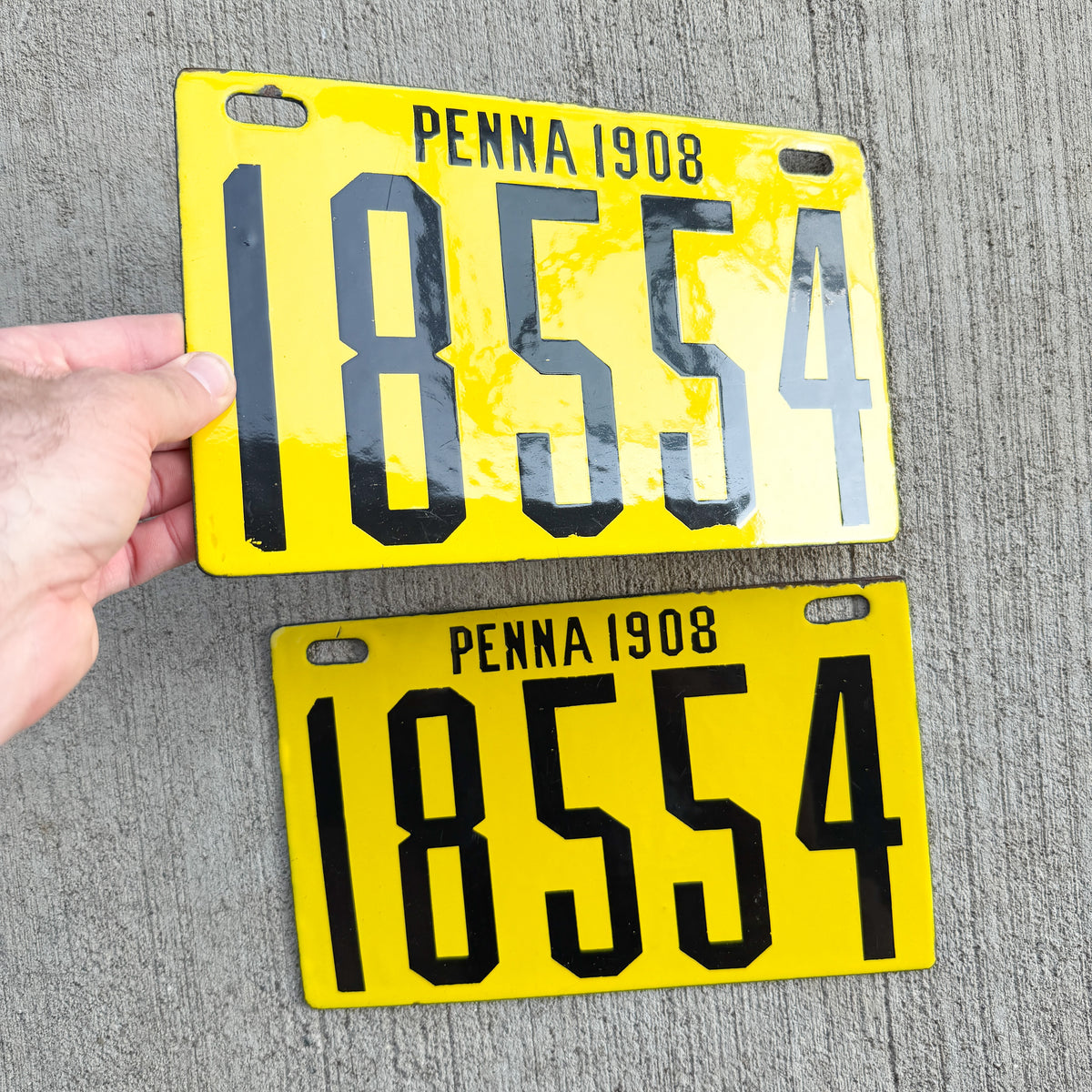 1908 Pennsylvania Porcelain License Plate Pair Auto Tag High Quality 18554