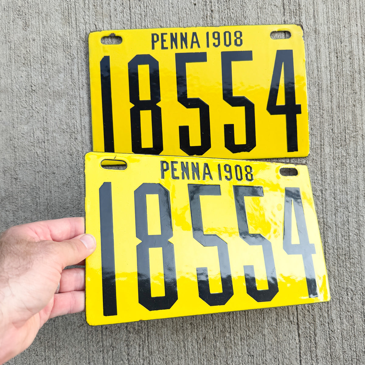 1908 Pennsylvania Porcelain License Plate Pair Auto Tag High Quality 18554