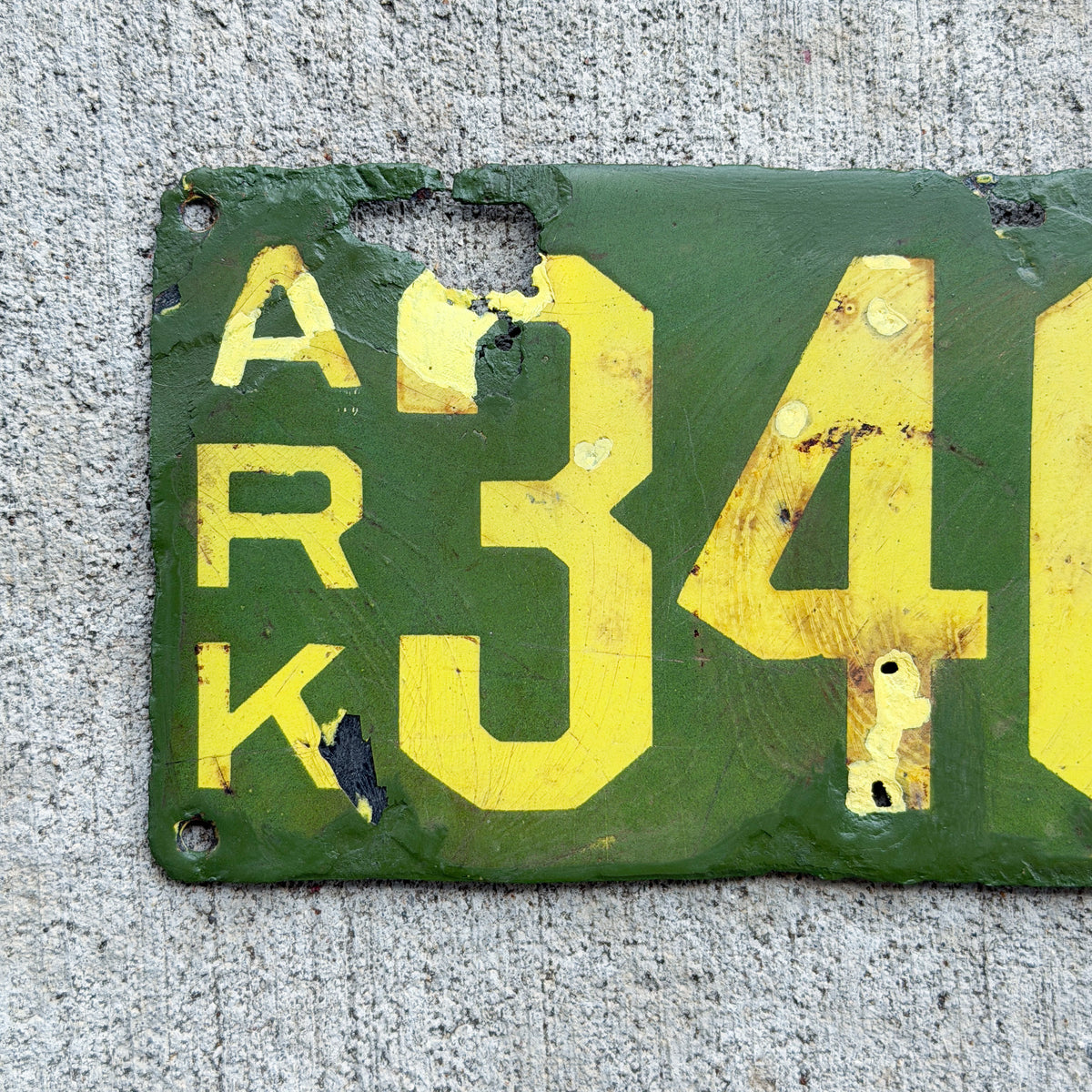 1913 Arkansas Porcelain License Plate Auto Tag Low Number Four Digit 3464