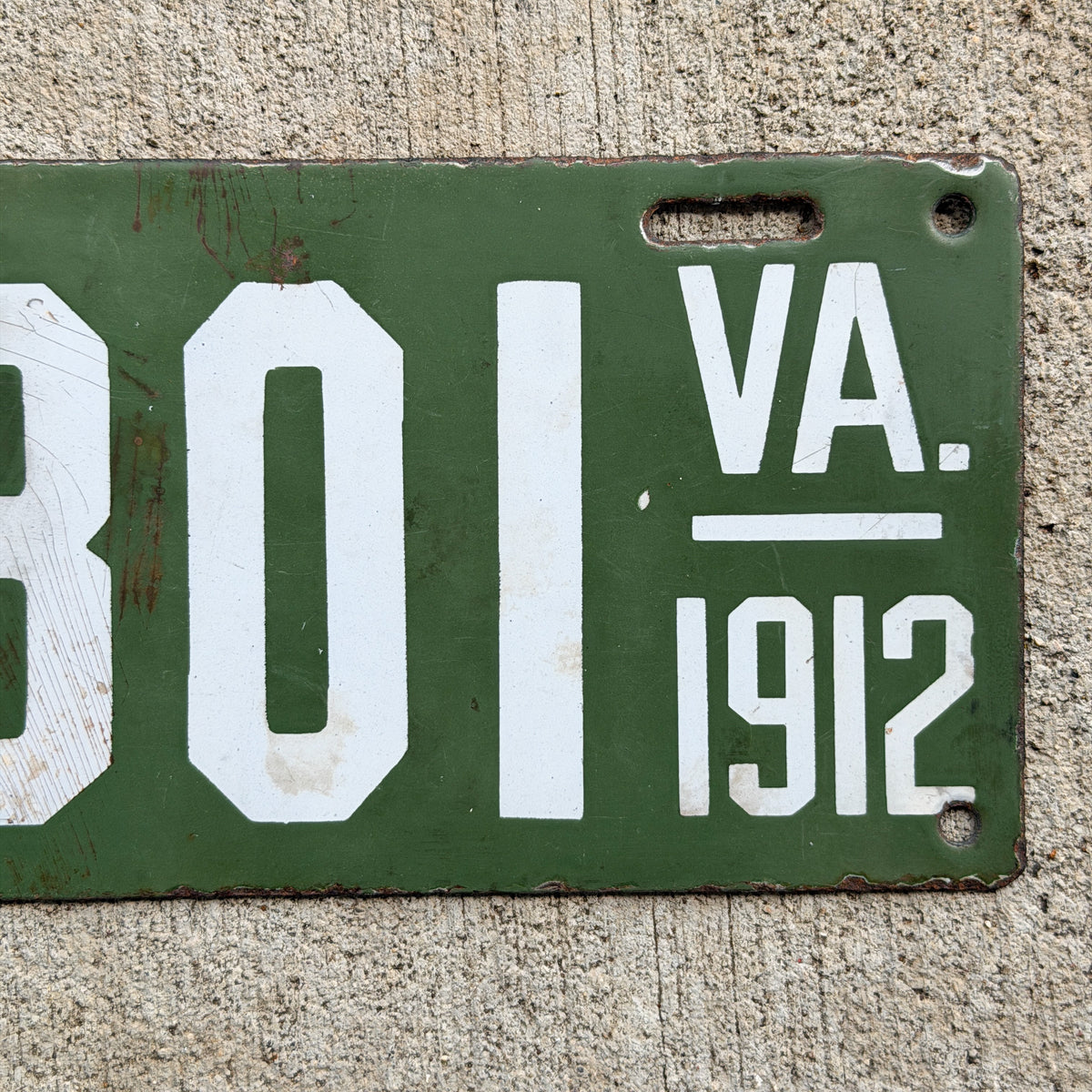 1912 Virginia Porcelain License Plate Auto Tag Low Number Four Digit 2301