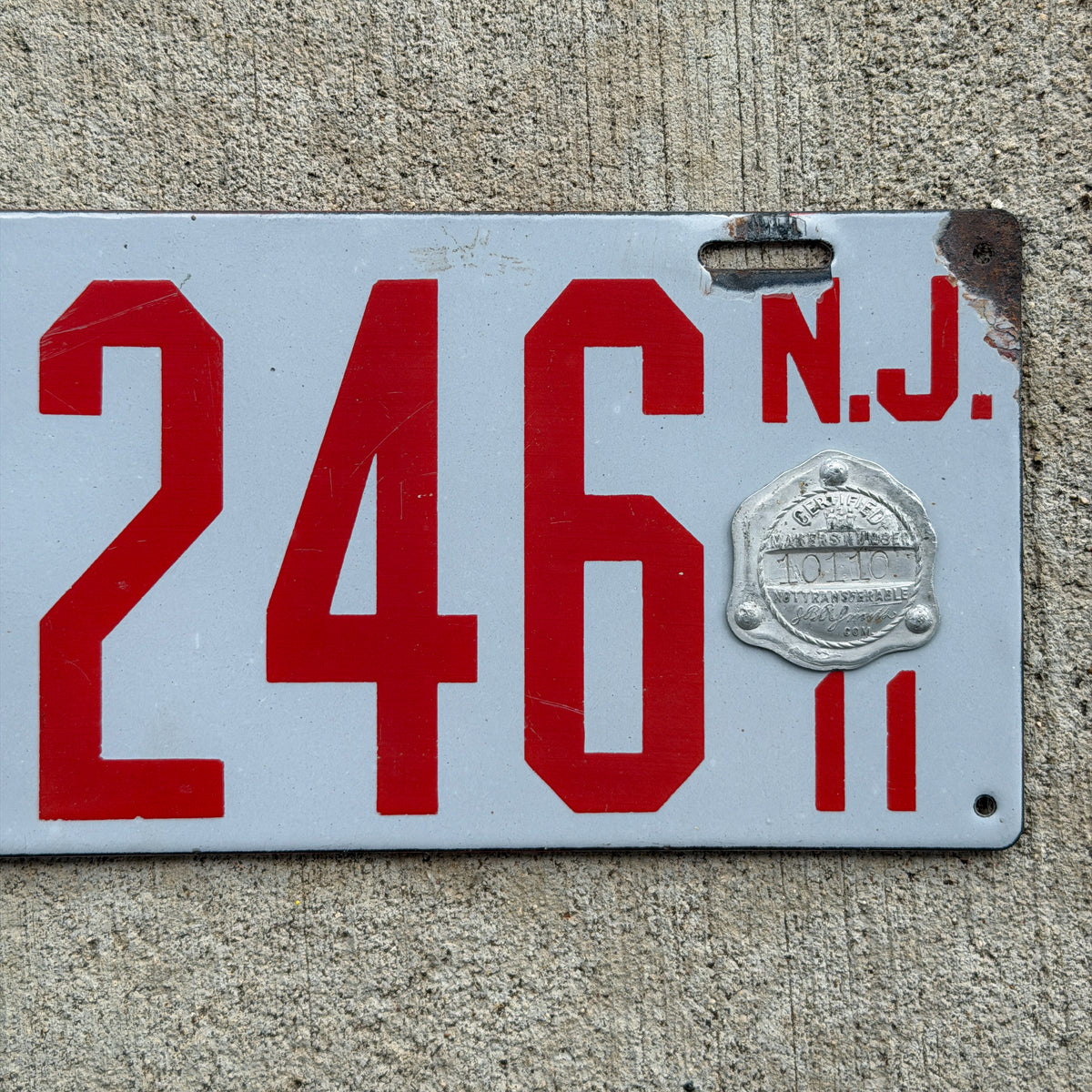 1911 New Jersey Porcelain License Plate Auto Tag 26246