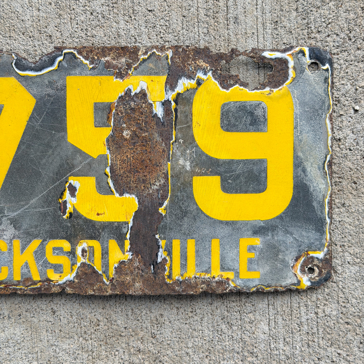 1912 Jacksonville Florida Porcelain License Plate Auto Tag 1759