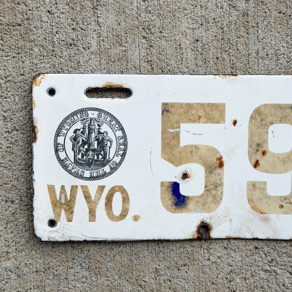1916 Wyoming Porcelain License Plate Auto Tag Low Number Four DIgit 5931