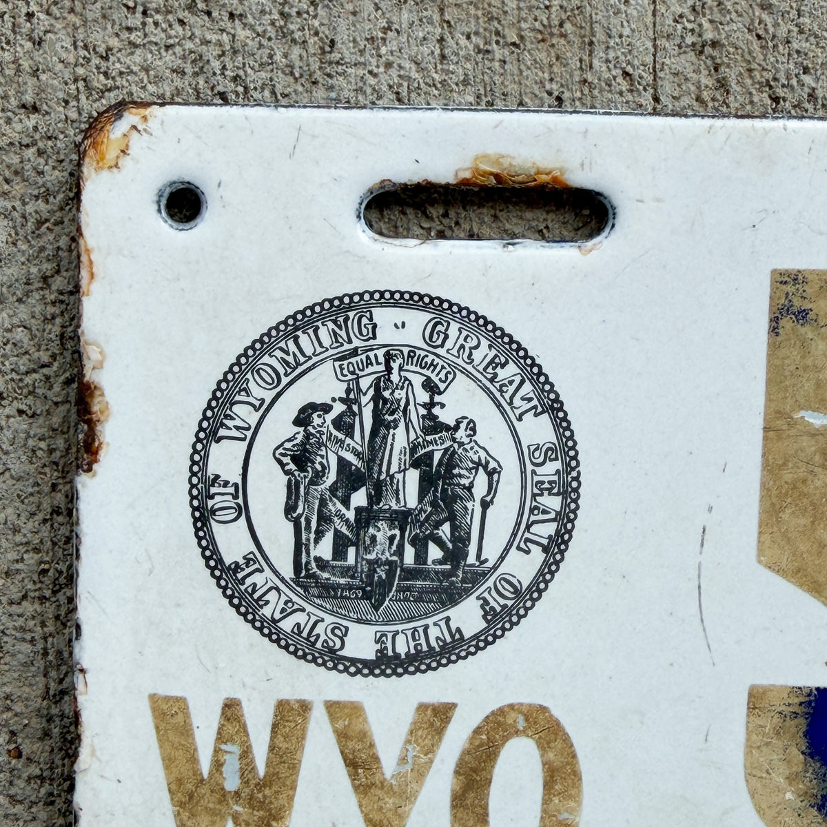 1916 Wyoming Porcelain License Plate Auto Tag Low Number Four DIgit 5931
