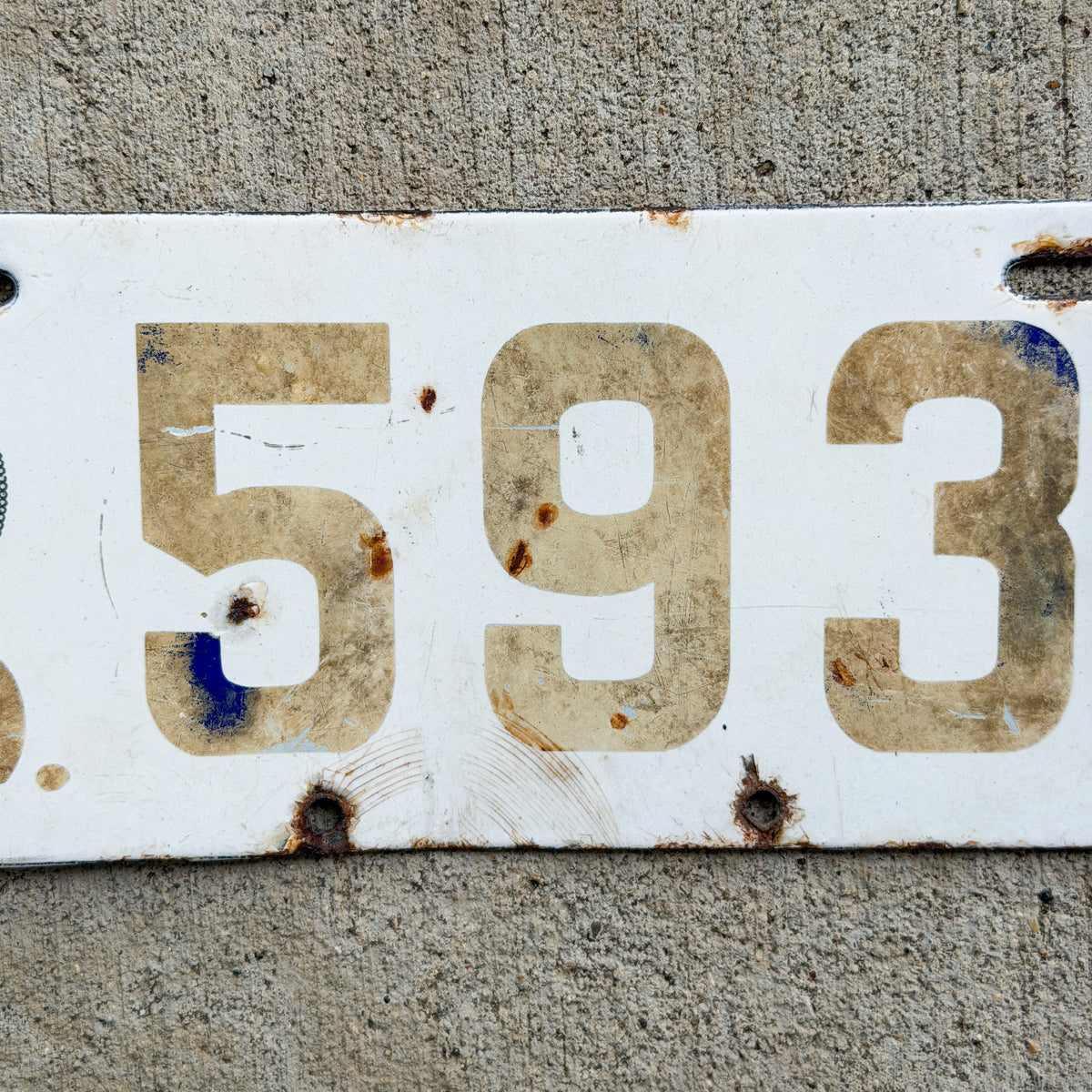 1916 Wyoming Porcelain License Plate Auto Tag Low Number Four DIgit 5931