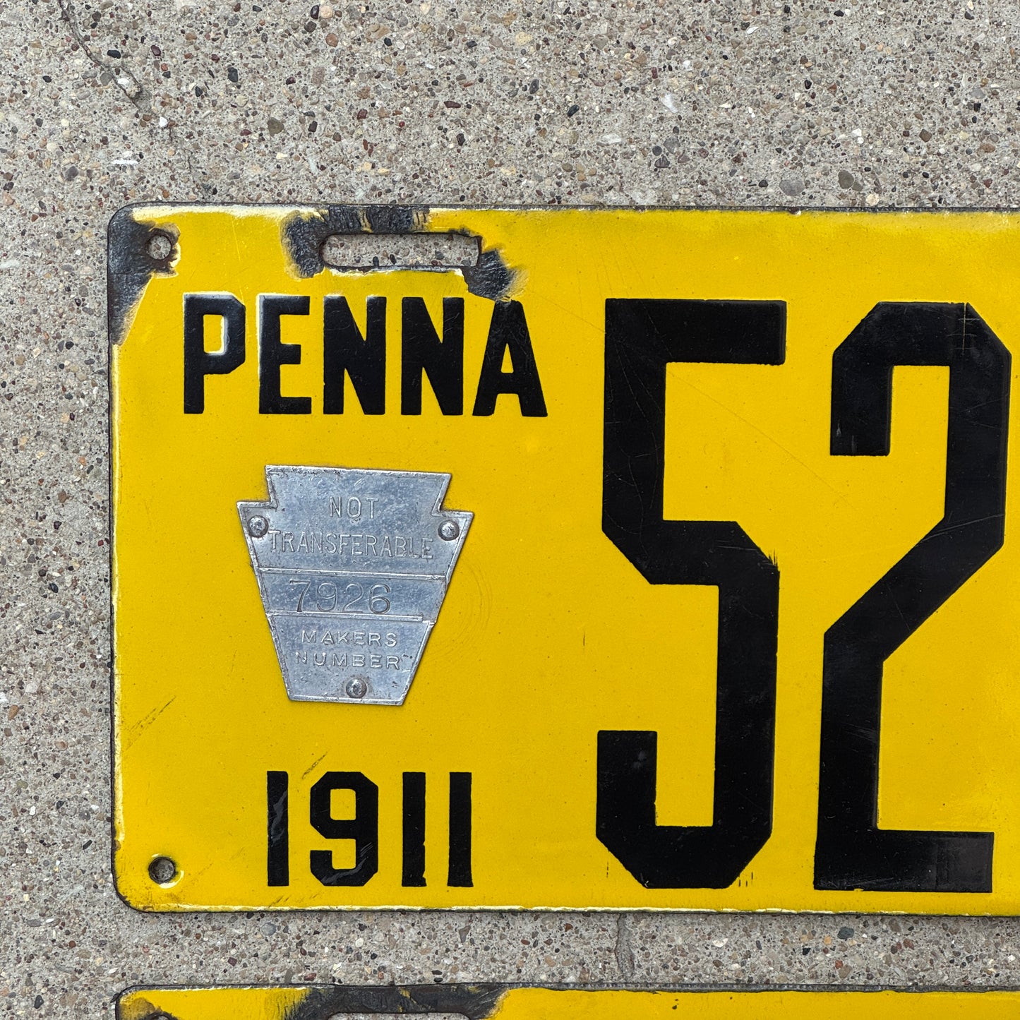 1911 Pennsylvania Porcelain License Plate Pair Auto Tag Low Number Four Digit 5299